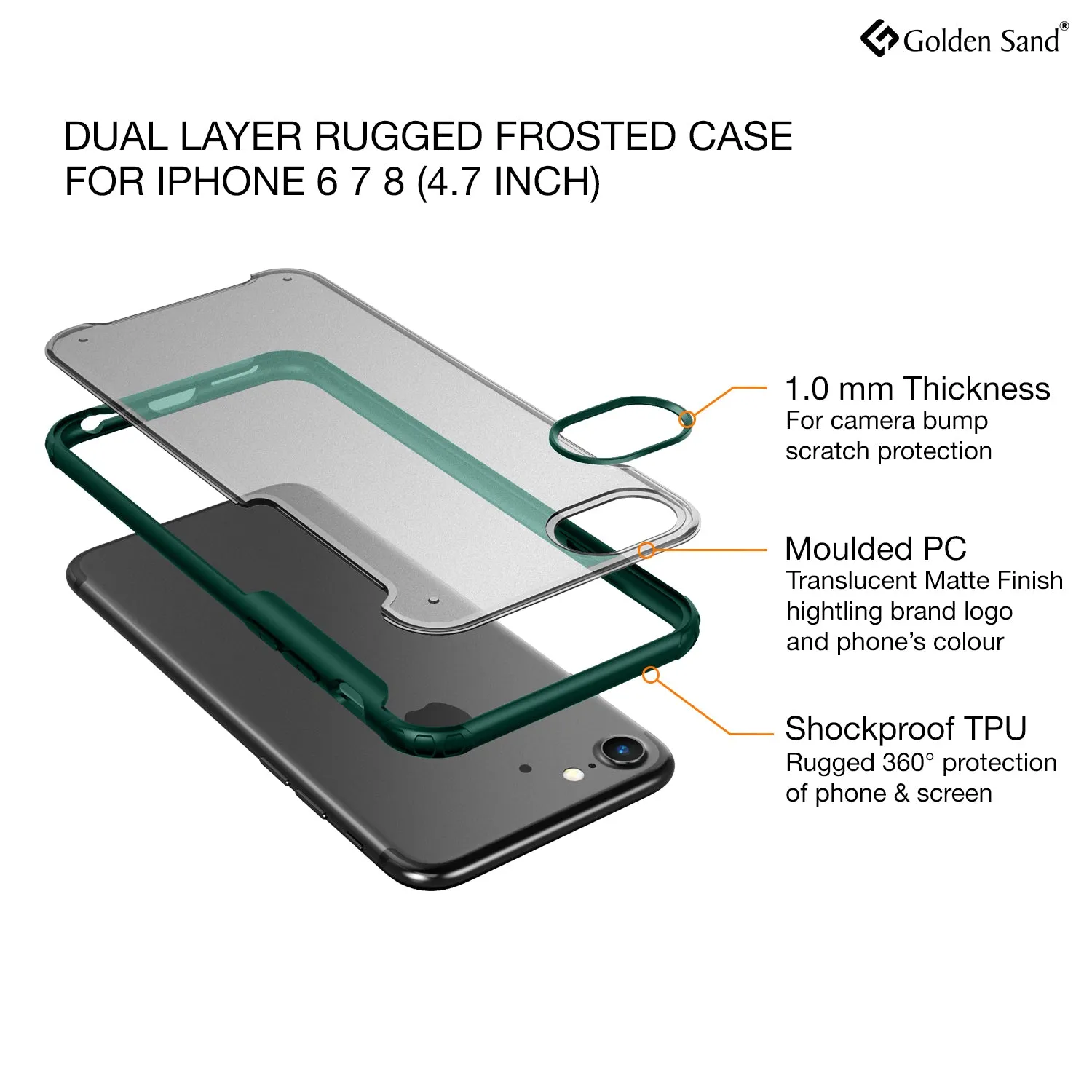 Rugged Frosted Series Hybrid Translucent Back Cover for Apple iPhone 6, 6s, 7, 8, SE 2020 4.7 inch, Green