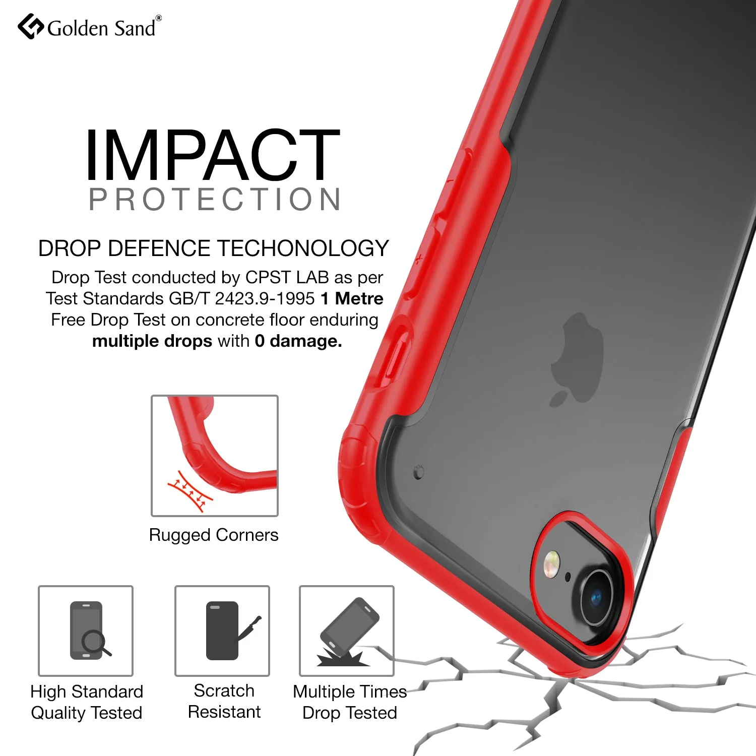Rugged Frosted Series Hybrid Translucent Back Cover for Apple iPhone 6, 6s, 7, 8, SE 2020 4.7 inch, Red