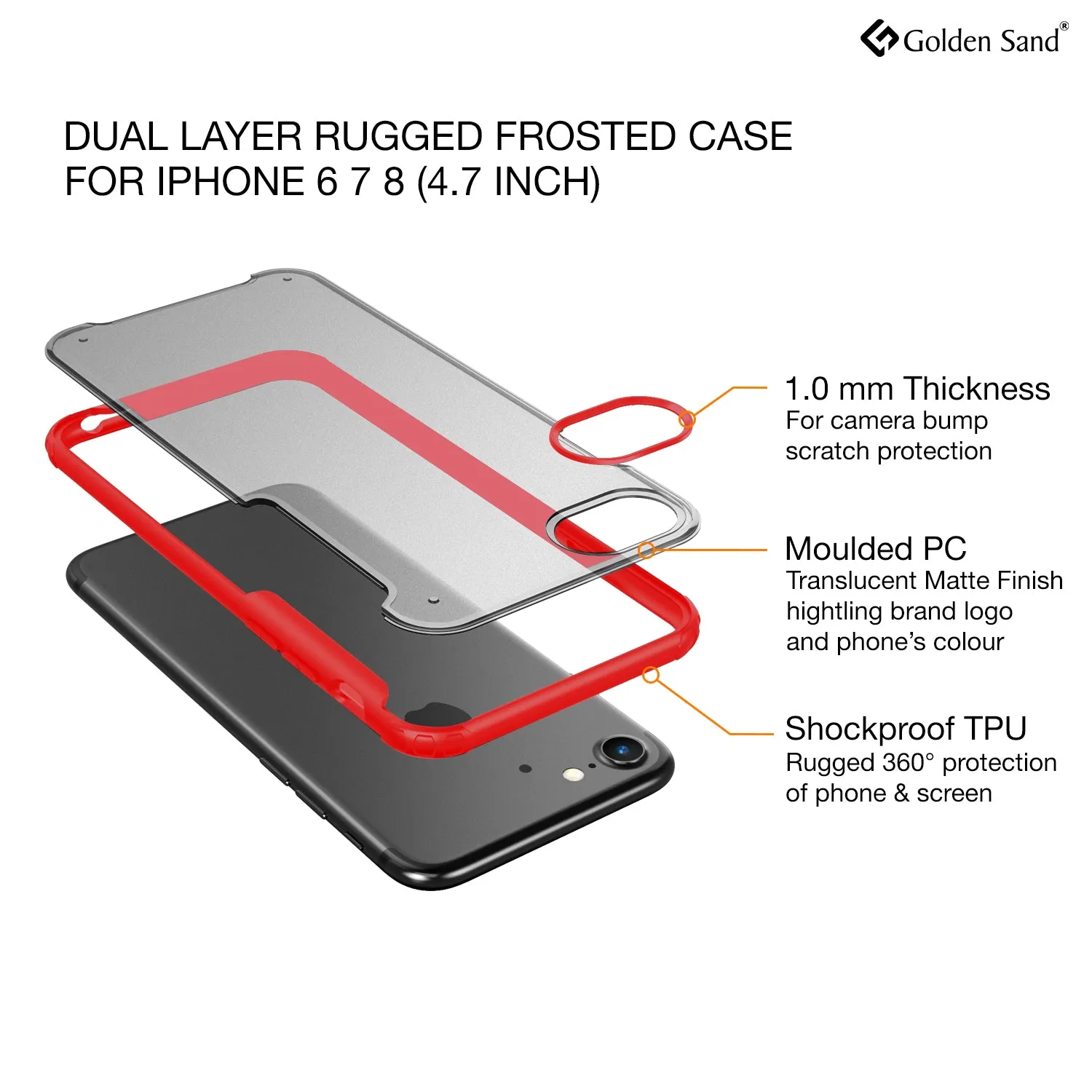 Rugged Frosted Series Hybrid Translucent Back Cover for Apple iPhone 6, 6s, 7, 8, SE 2020 4.7 inch, Red