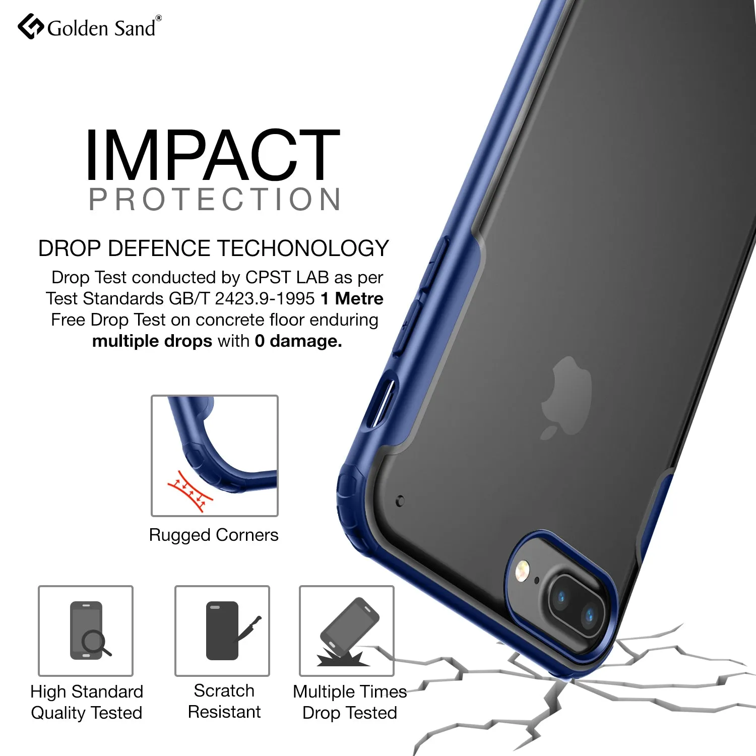 Rugged Frosted Series Hybrid Translucent Back Cover for Apple iPhone 6 Plus, 7 Plus, 8 Plus 5.5 inch, Blue