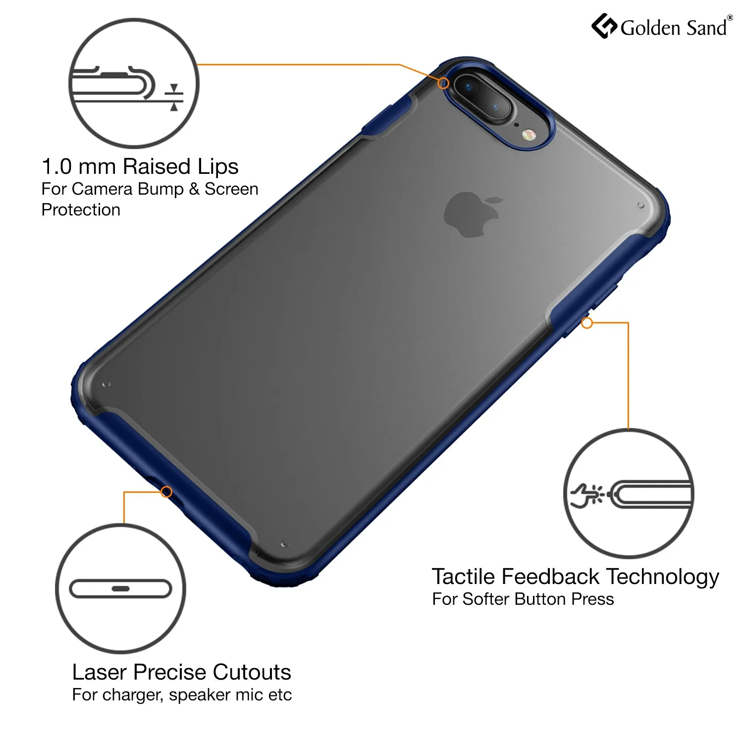 Rugged Frosted Series Hybrid Translucent Back Cover for Apple iPhone 6 Plus, 7 Plus, 8 Plus 5.5 inch, Blue