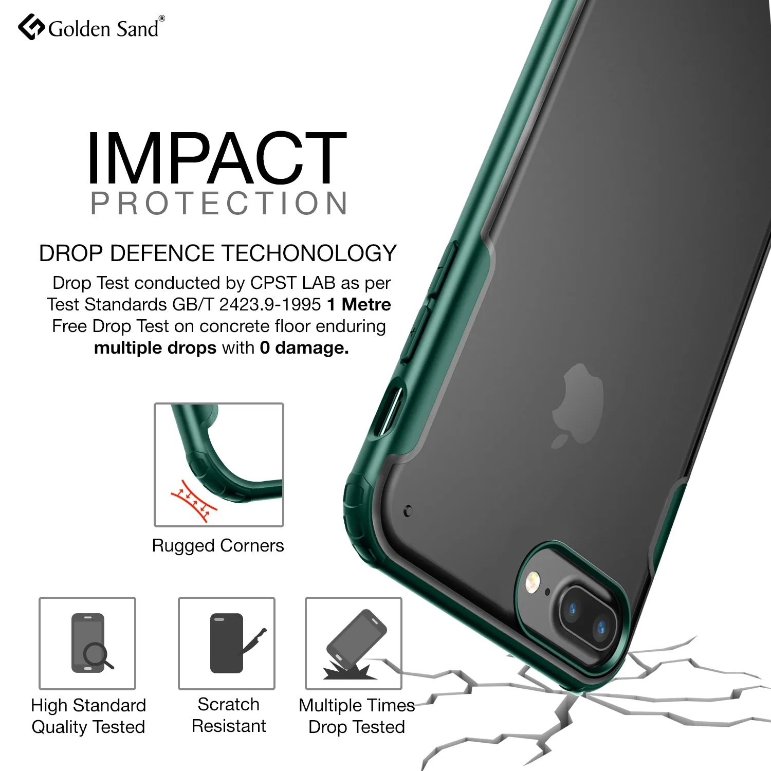 Rugged Frosted Series Hybrid Translucent Back Cover for Apple iPhone 6 Plus, 7 Plus, 8 Plus 5.5 inch, Green