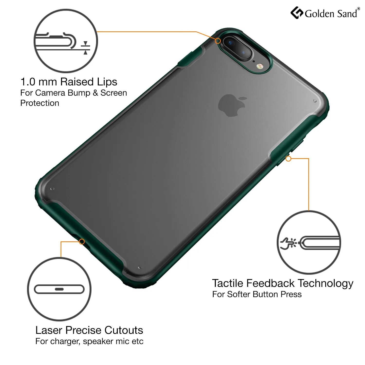 Rugged Frosted Series Hybrid Translucent Back Cover for Apple iPhone 6 Plus, 7 Plus, 8 Plus 5.5 inch, Green