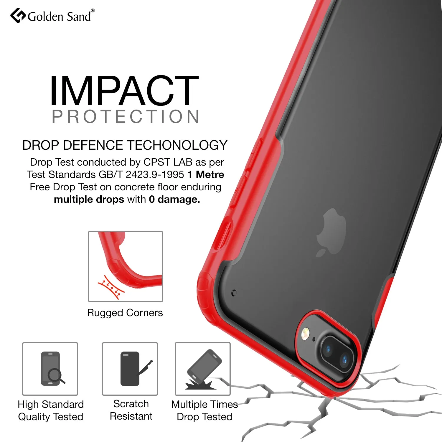 Rugged Frosted Series Hybrid Translucent Back Cover for Apple iPhone 6 Plus, 7 Plus, 8 Plus 5.5 inch, Red