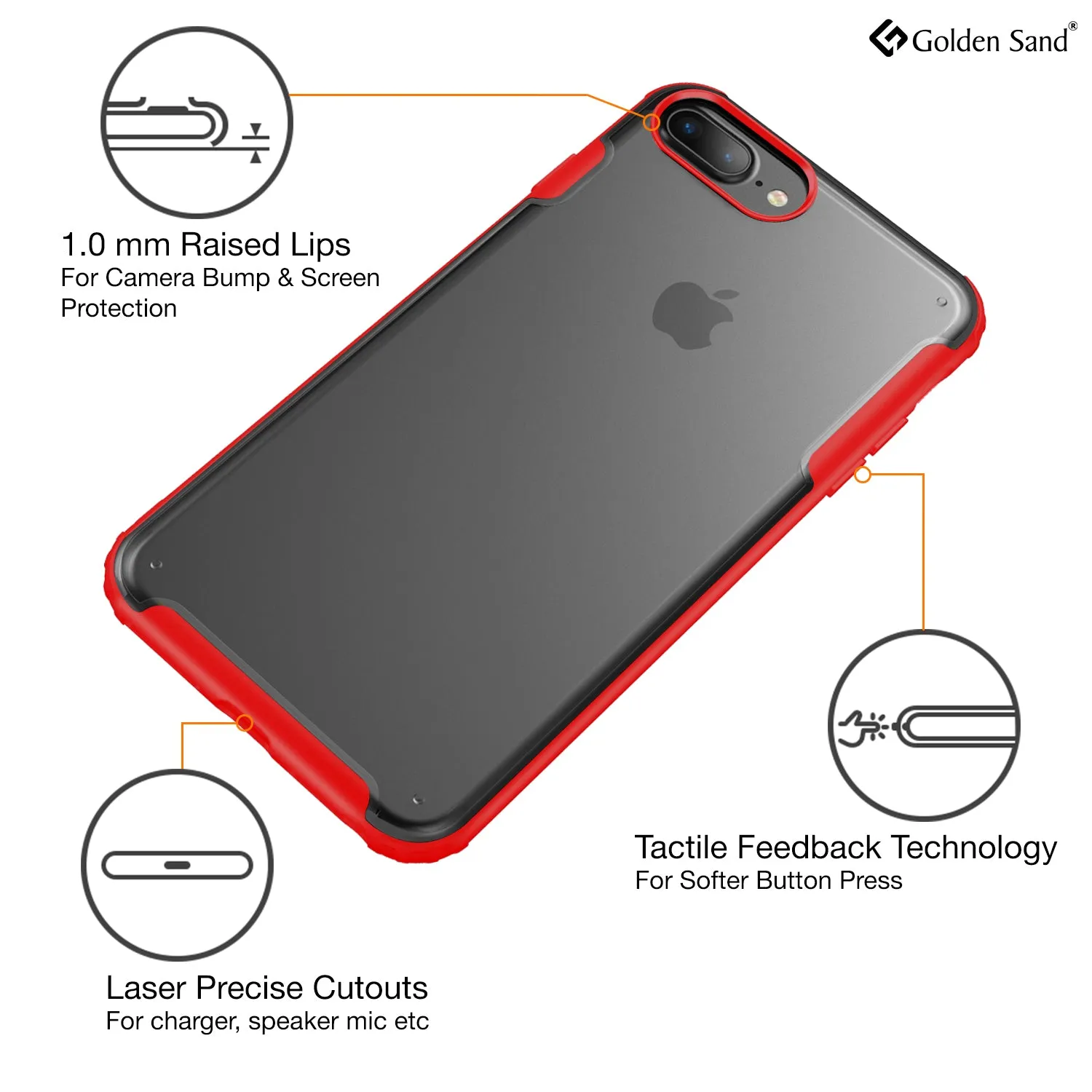 Rugged Frosted Series Hybrid Translucent Back Cover for Apple iPhone 6 Plus, 7 Plus, 8 Plus 5.5 inch, Red