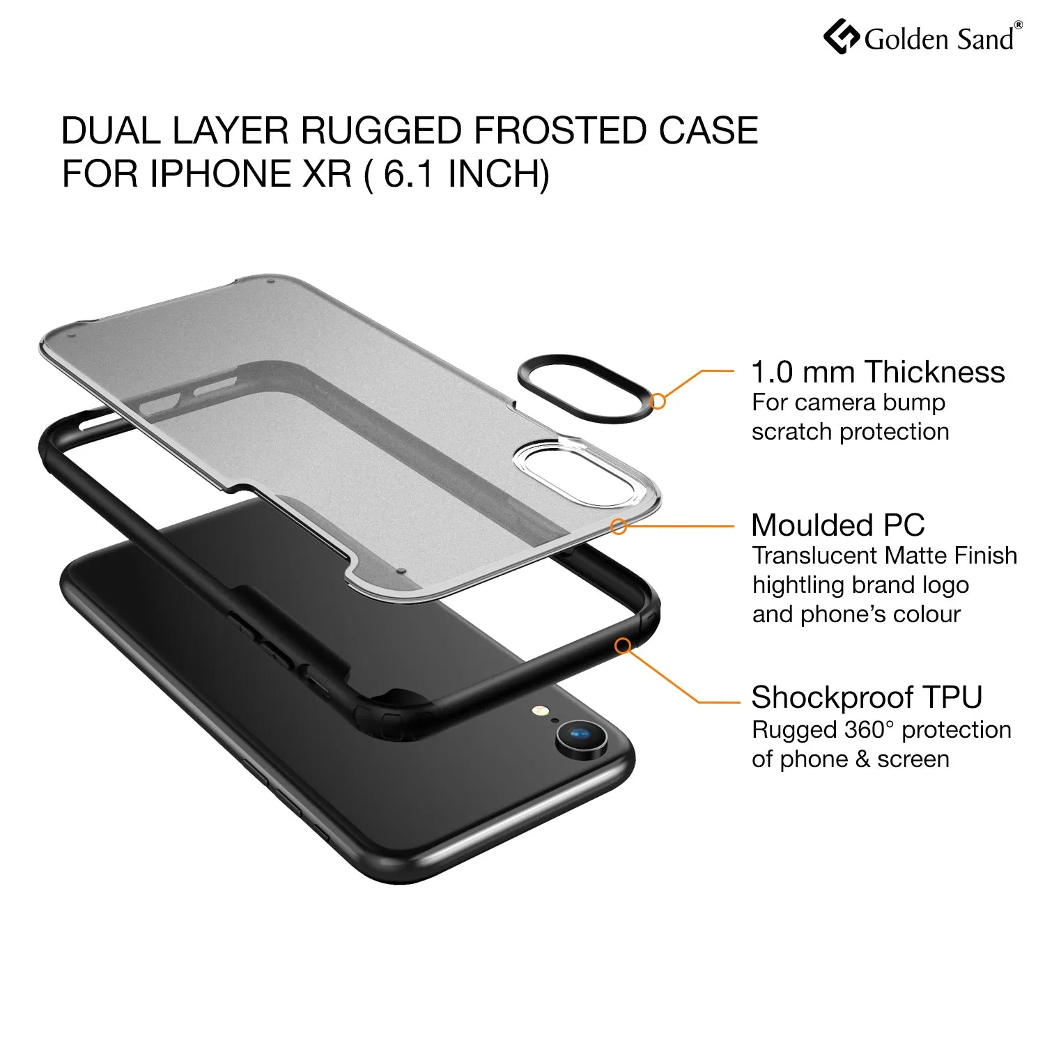 Rugged Frosted Series Hybrid Translucent Back Cover for Apple iPhone XR 6.1 inch, Black