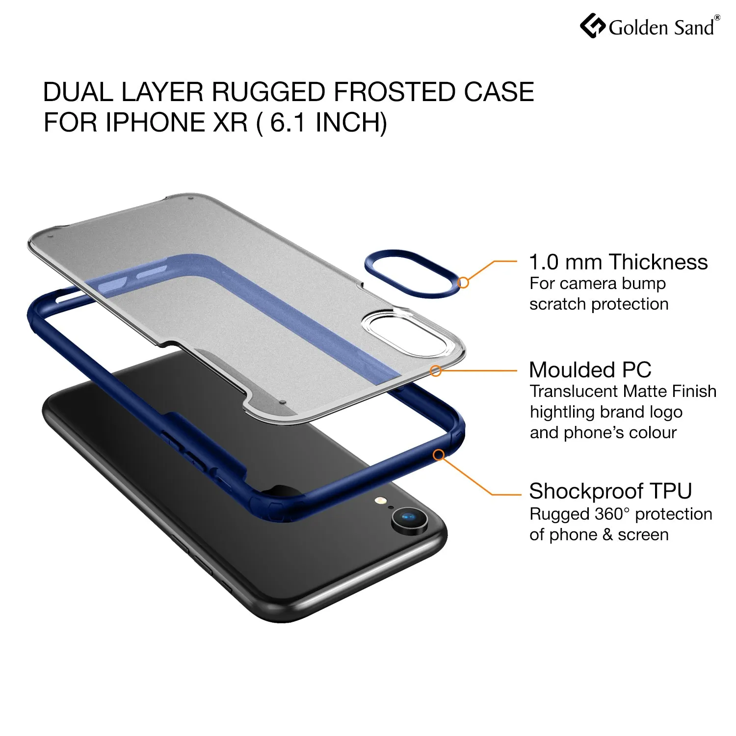 Rugged Frosted Series Hybrid Translucent Back Cover for Apple iPhone XR 6.1 inch, Blue