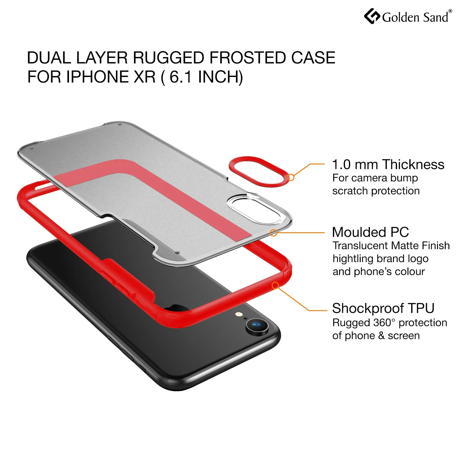 Rugged Frosted Series Hybrid Translucent Back Cover for Apple iPhone XR 6.1 inch, Red