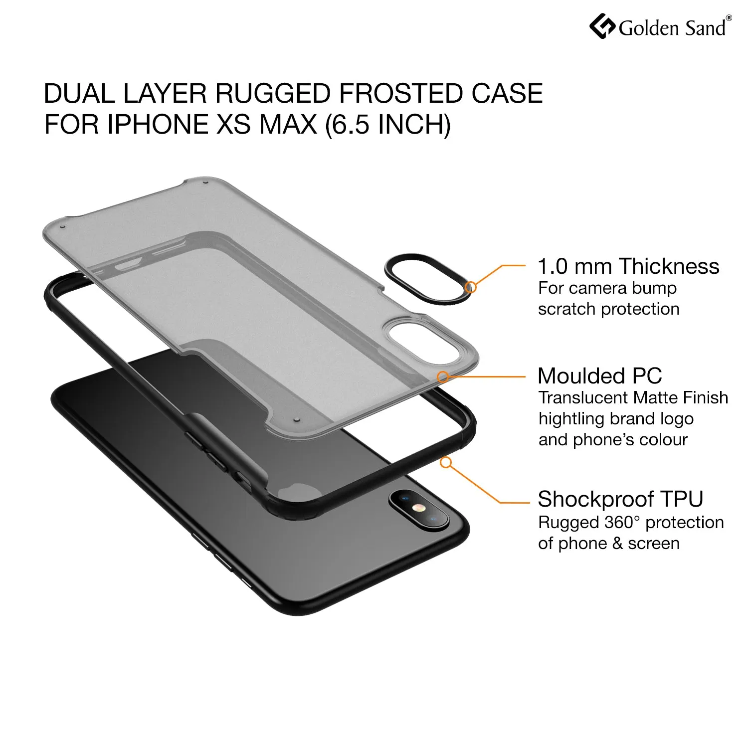 Rugged Frosted Series Hybrid Translucent Back Cover for Apple iPhone XS Max 6.5 inch, Black