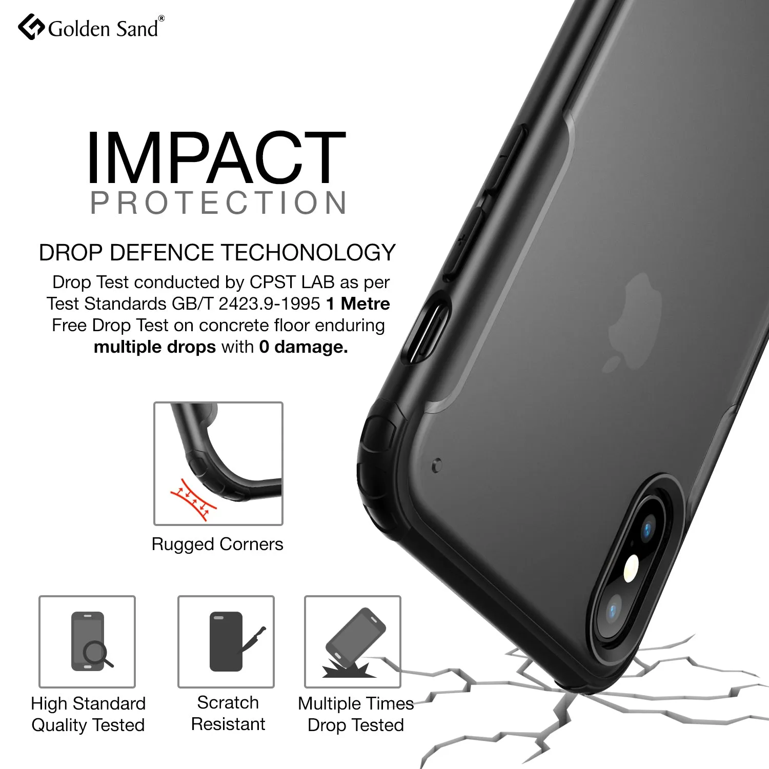 Rugged Frosted Series Hybrid Translucent Back Cover for Apple iPhone XS Max 6.5 inch, Black