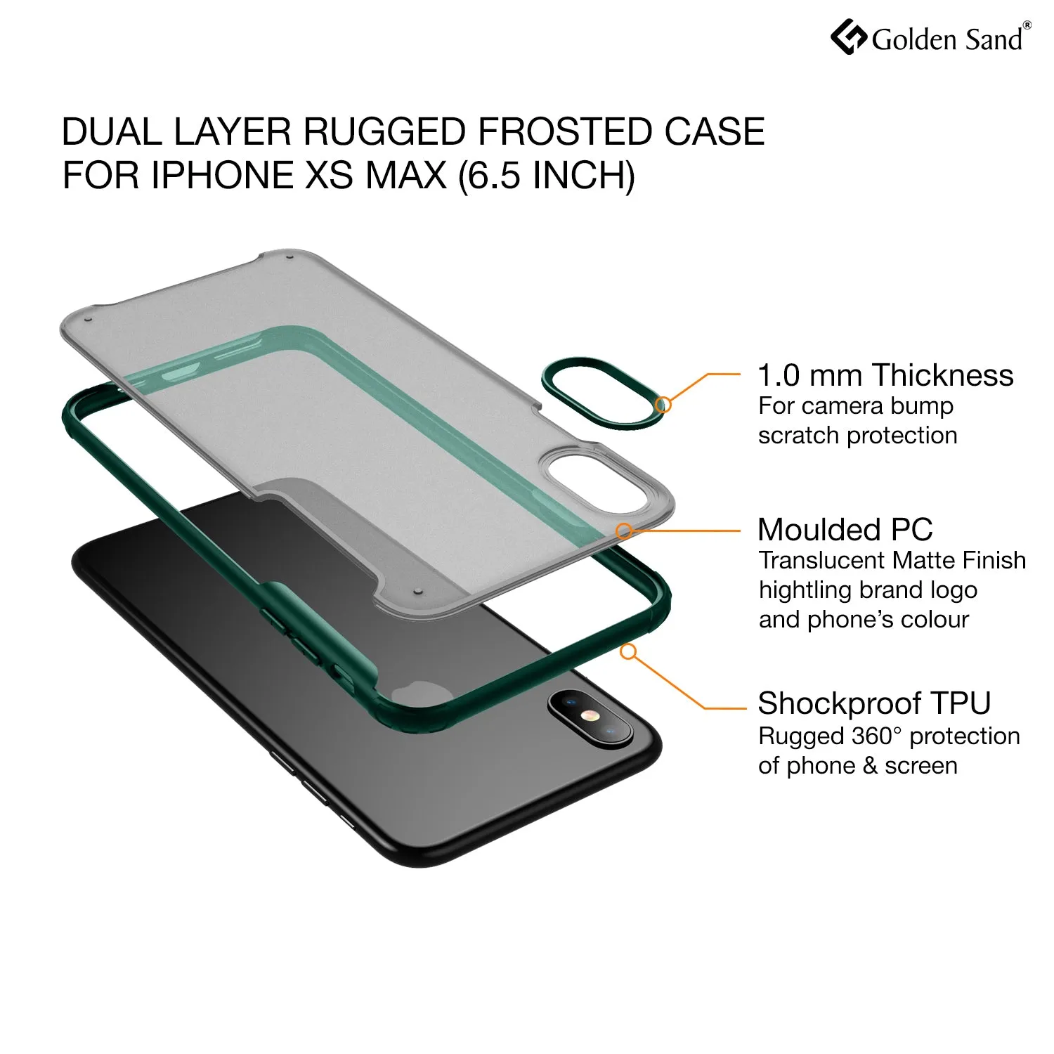 Rugged Frosted Series Hybrid Translucent Back Cover for Apple iPhone XS Max 6.5 inch, Green