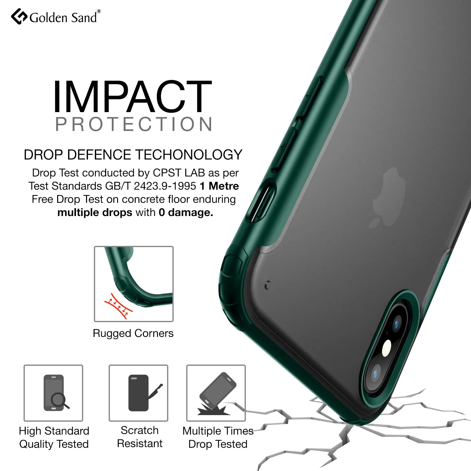 Rugged Frosted Series Hybrid Translucent Back Cover for Apple iPhone XS Max 6.5 inch, Green