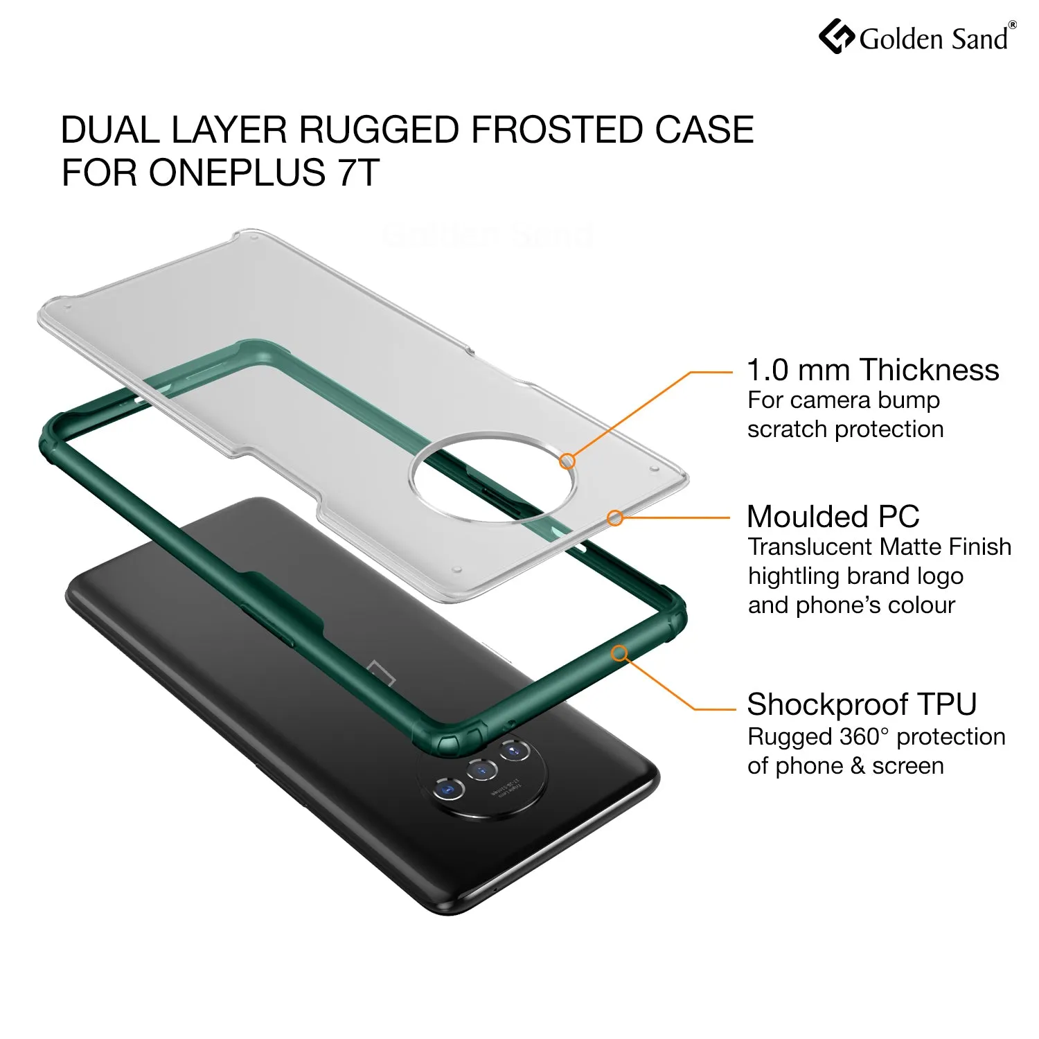 Rugged Frosted Series Hybrid Translucent Back Cover for One Plus 7T 6.5 inch, Green
