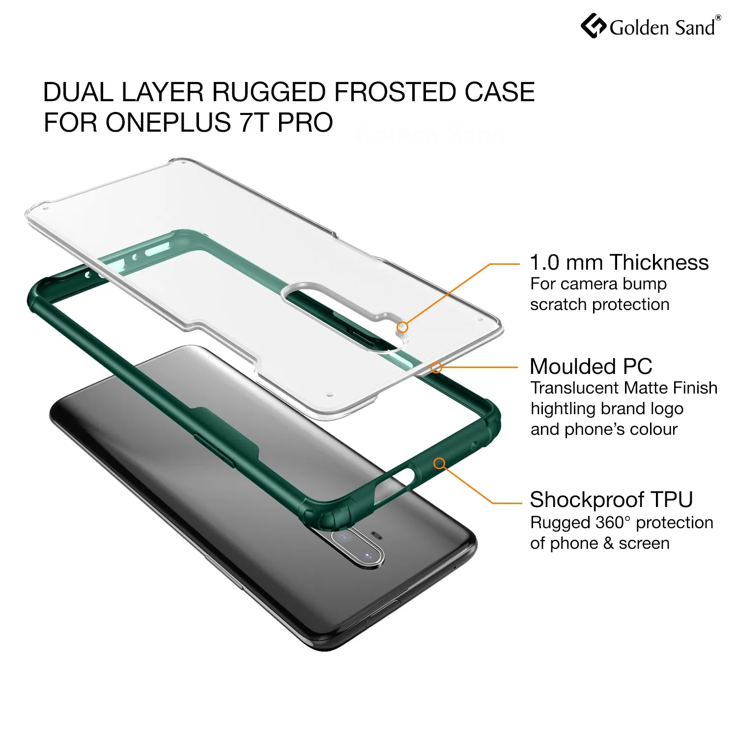 Rugged Frosted Series Hybrid Translucent Back Cover for One Plus 7T Pro, OnePlus 7 Pro, 6.7 inch, Green
