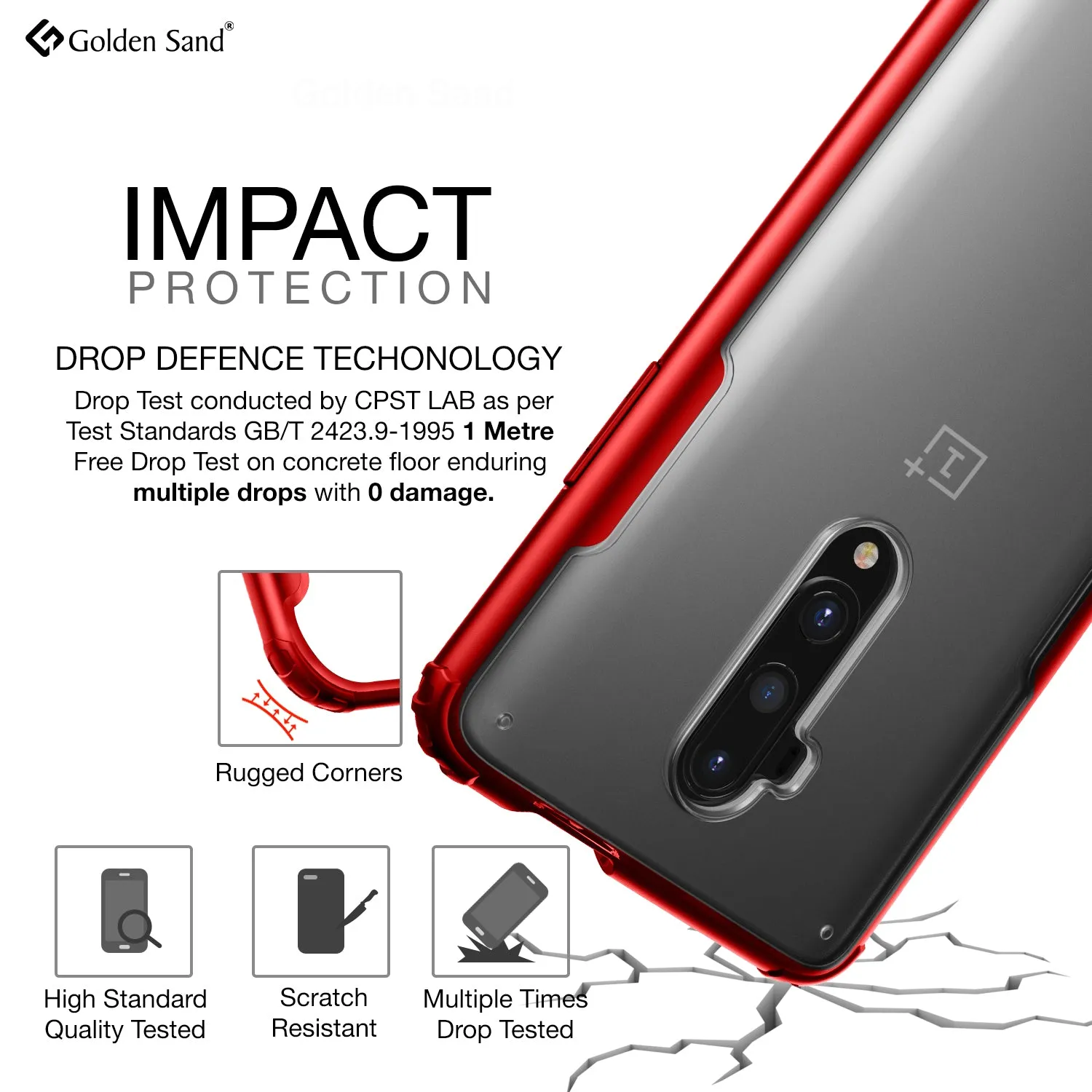 Rugged Frosted Series Hybrid Translucent Back Cover for One Plus 7T Pro, OnePlus 7 Pro, 6.7 inch, Red