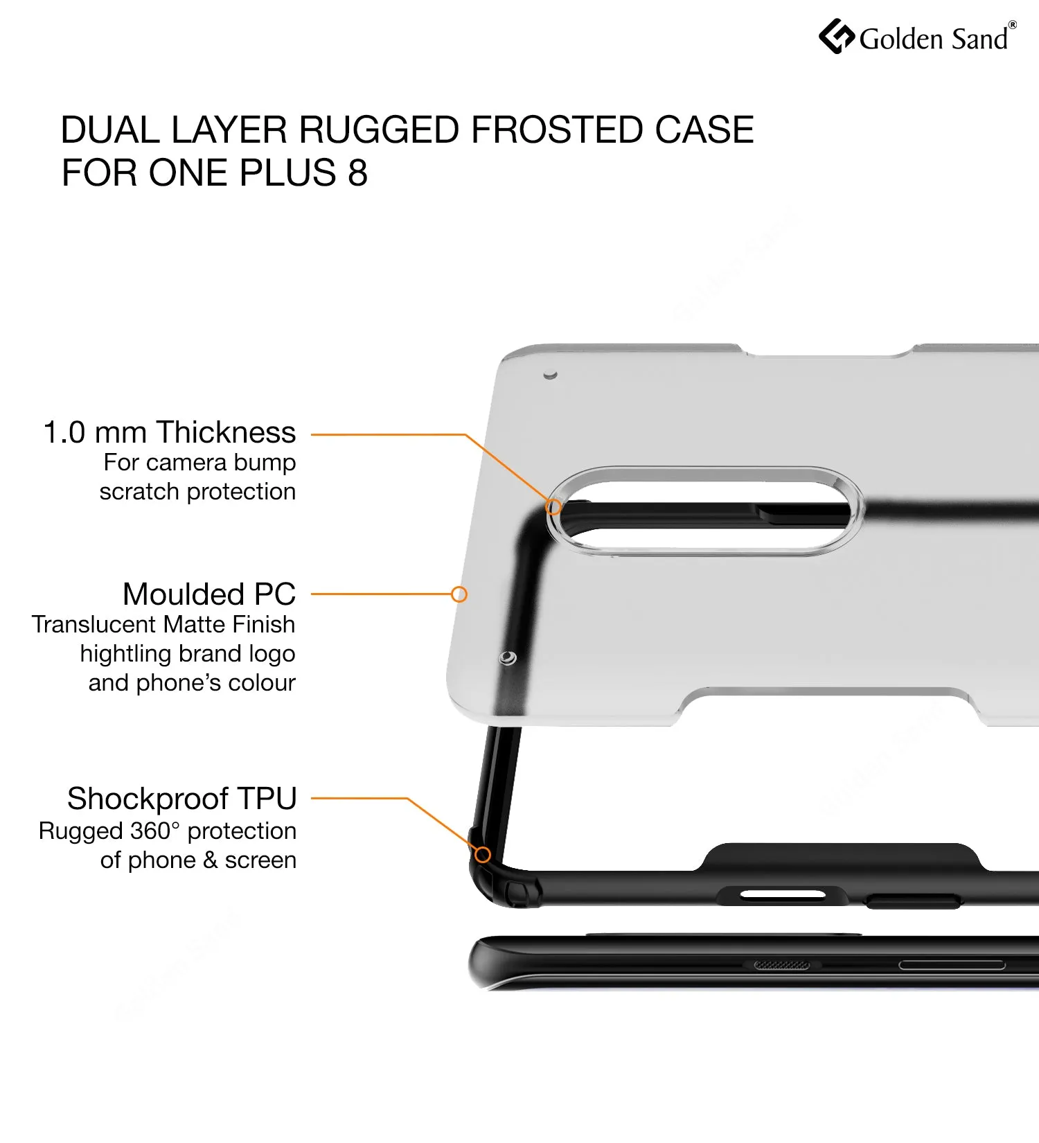 Rugged Frosted Series Hybrid Translucent Back Cover for One Plus 8 6.55 inch, Black