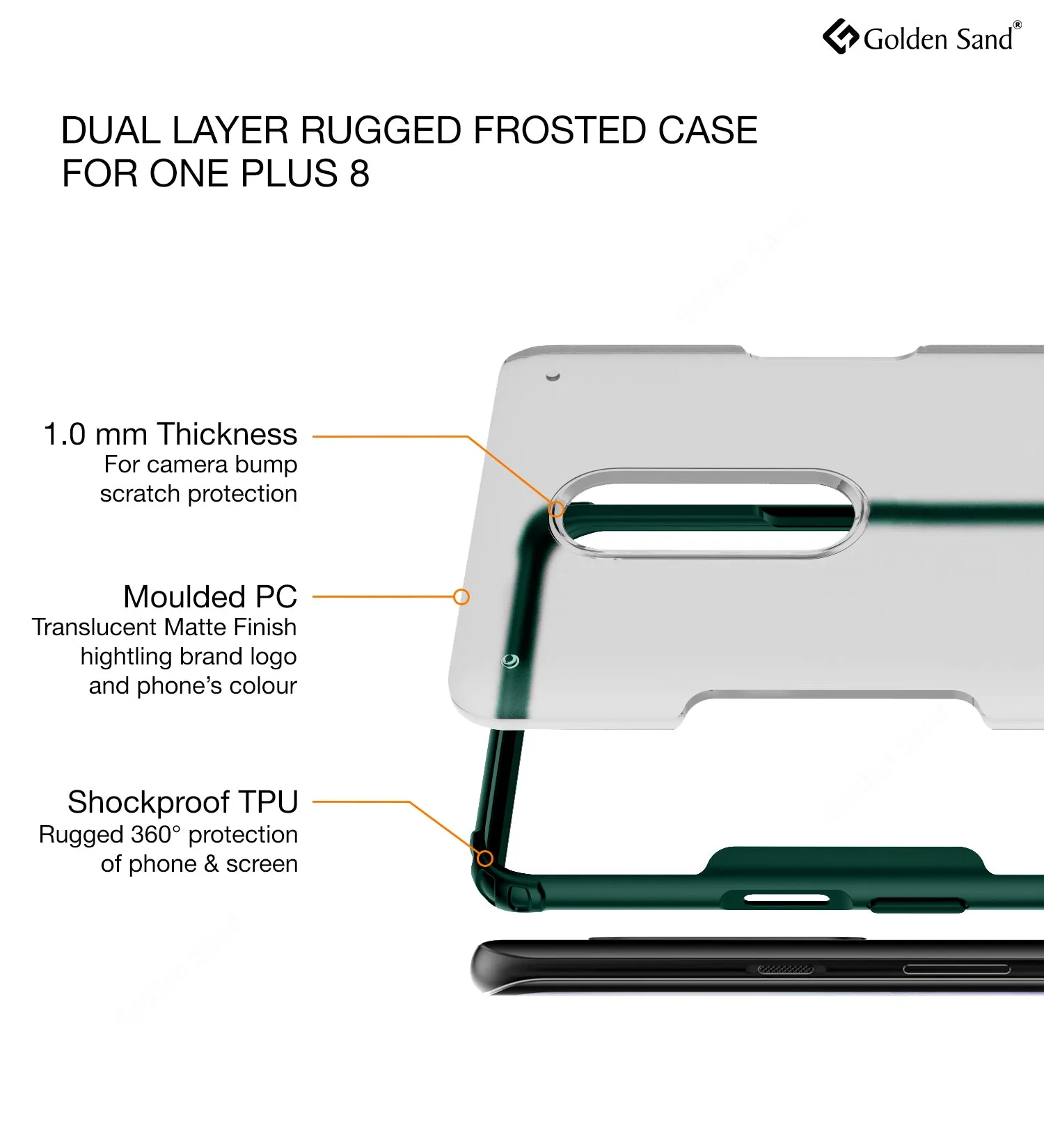 Rugged Frosted Series Hybrid Translucent Back Cover for One Plus 8 6.55 inch, Green