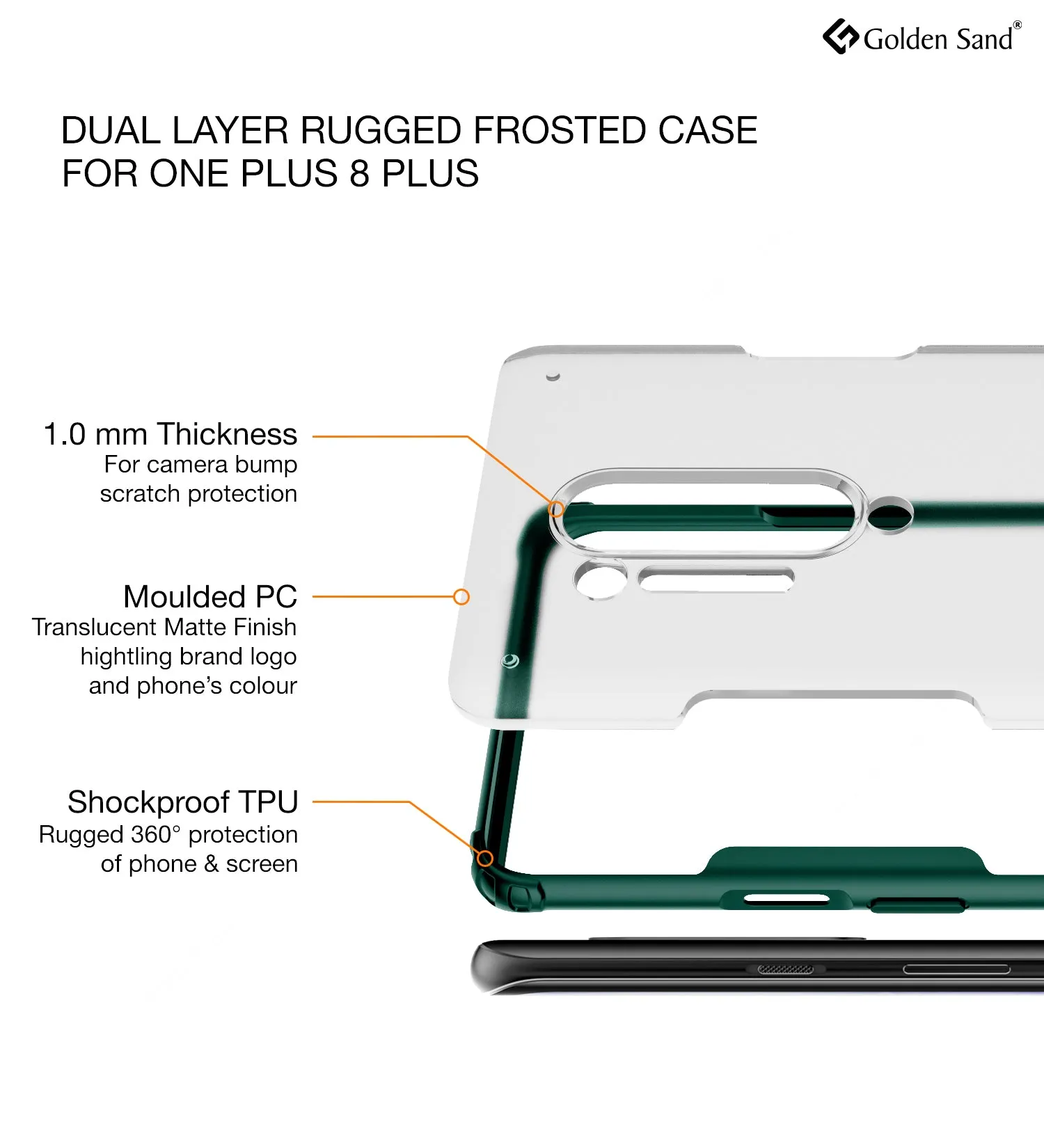 Rugged Frosted Series Hybrid Translucent Back Cover for One Plus 8 Pro 6.78 inch, Green