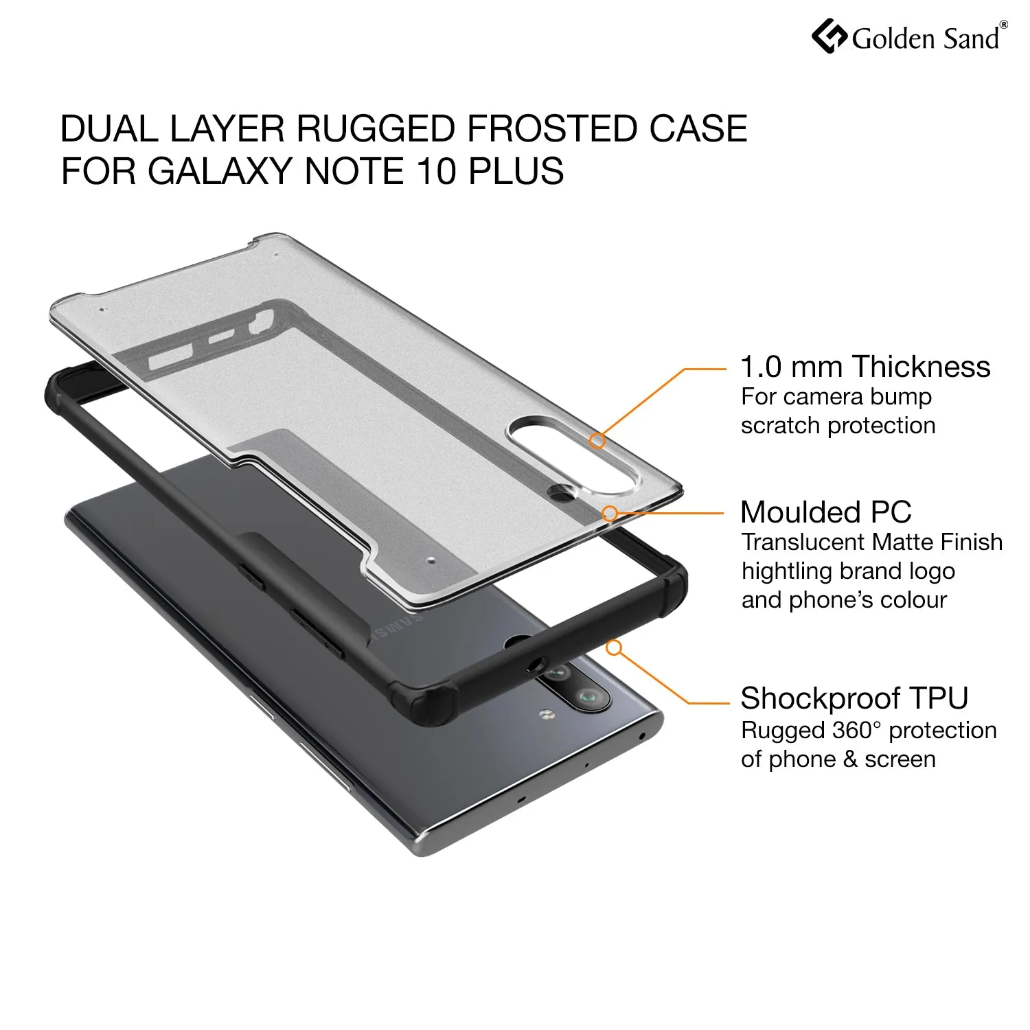 Rugged Frosted Series Hybrid Translucent Back Cover for Samsung Galaxy Note 10 6.7 inch, Black