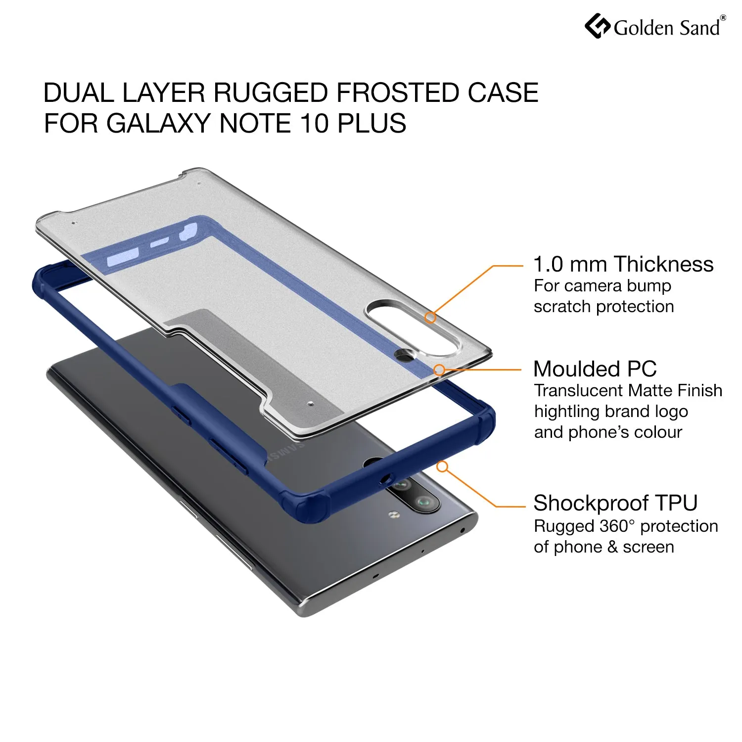 Rugged Frosted Series Hybrid Translucent Back Cover for Samsung Galaxy Note 10 6.7 inch, Blue