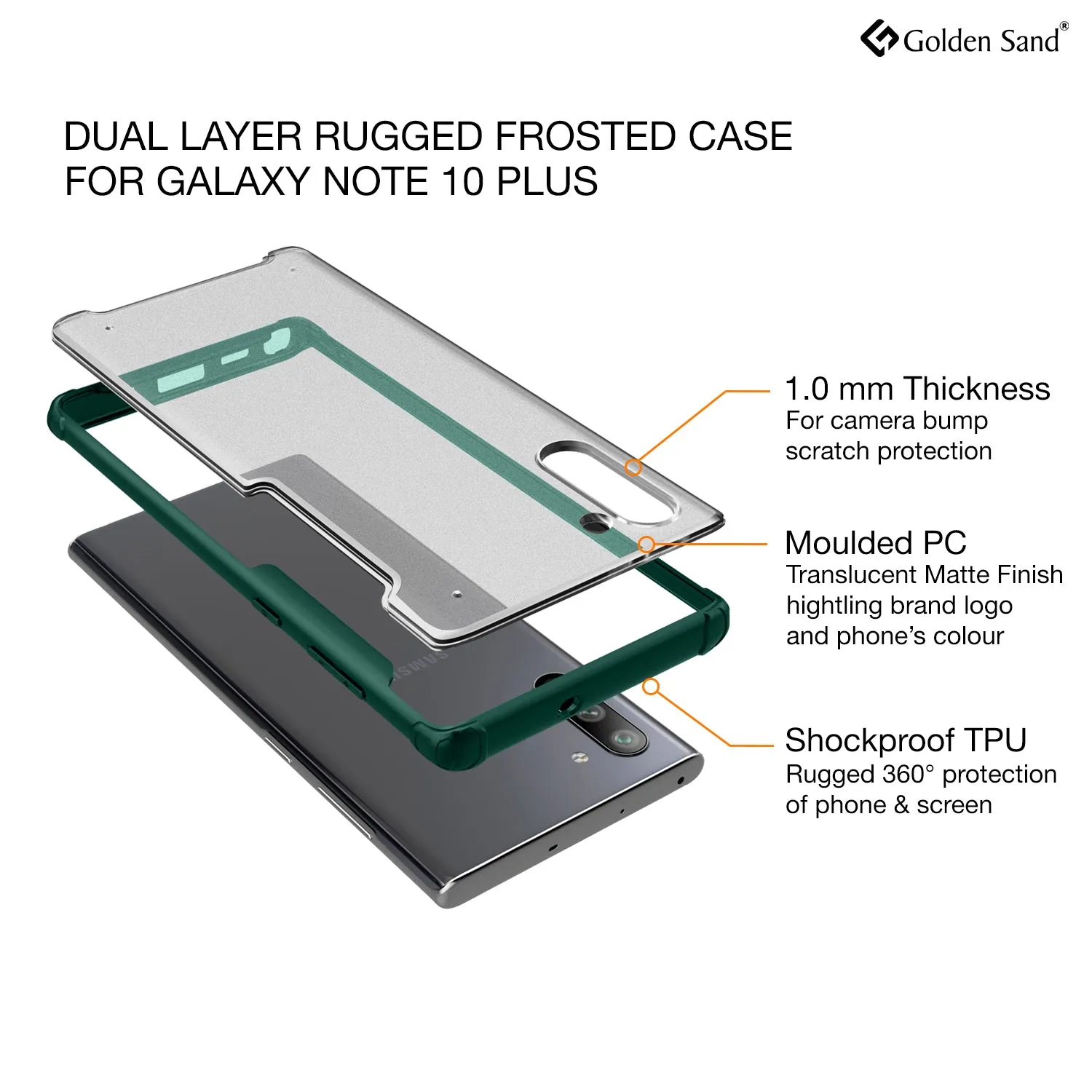 Rugged Frosted Series Hybrid Translucent Back Cover for Samsung Galaxy Note 10 6.7 inch, Green