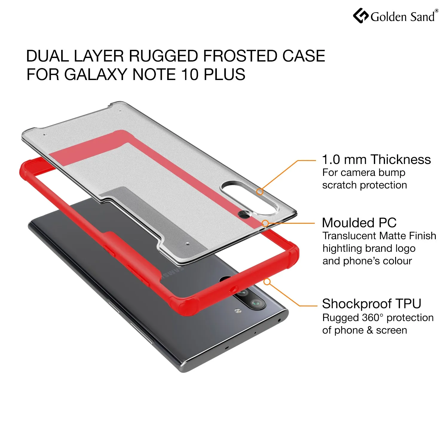 Rugged Frosted Series Hybrid Translucent Back Cover for Samsung Galaxy Note 10 6.7 inch, Red