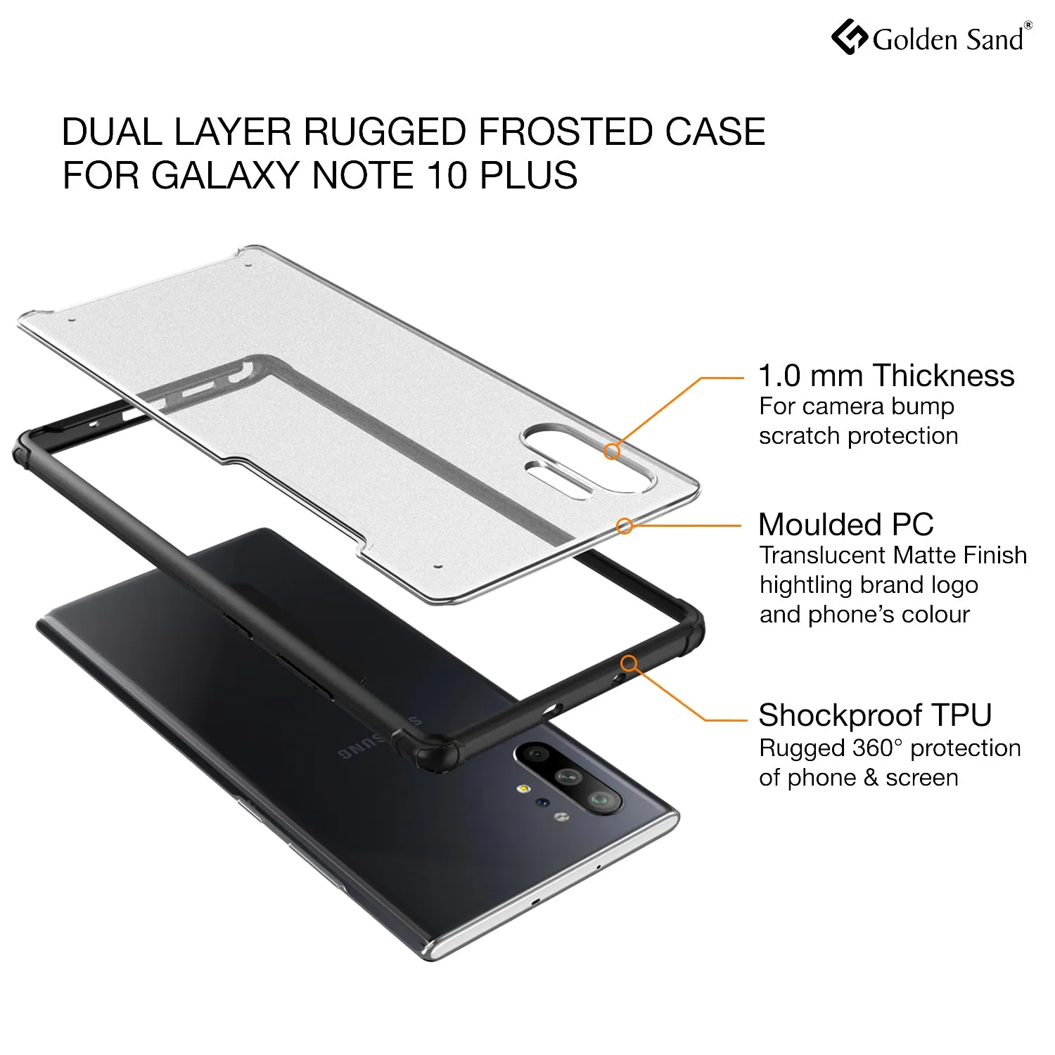 Rugged Frosted Series Hybrid Translucent Back Cover for Samsung Galaxy Note 10 Plus 6.8 inch, Black