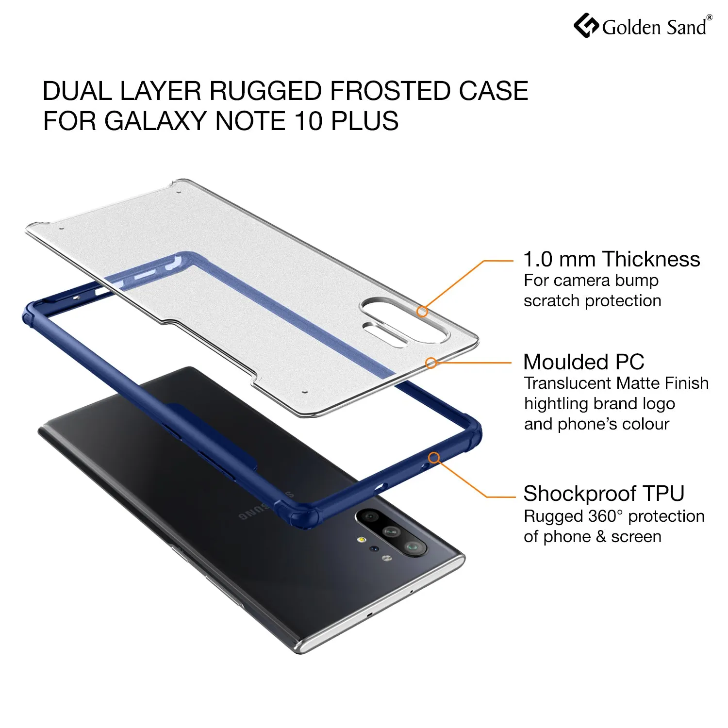 Rugged Frosted Series Hybrid Translucent Back Cover for Samsung Galaxy Note 10 Plus 6.8 inch, Blue