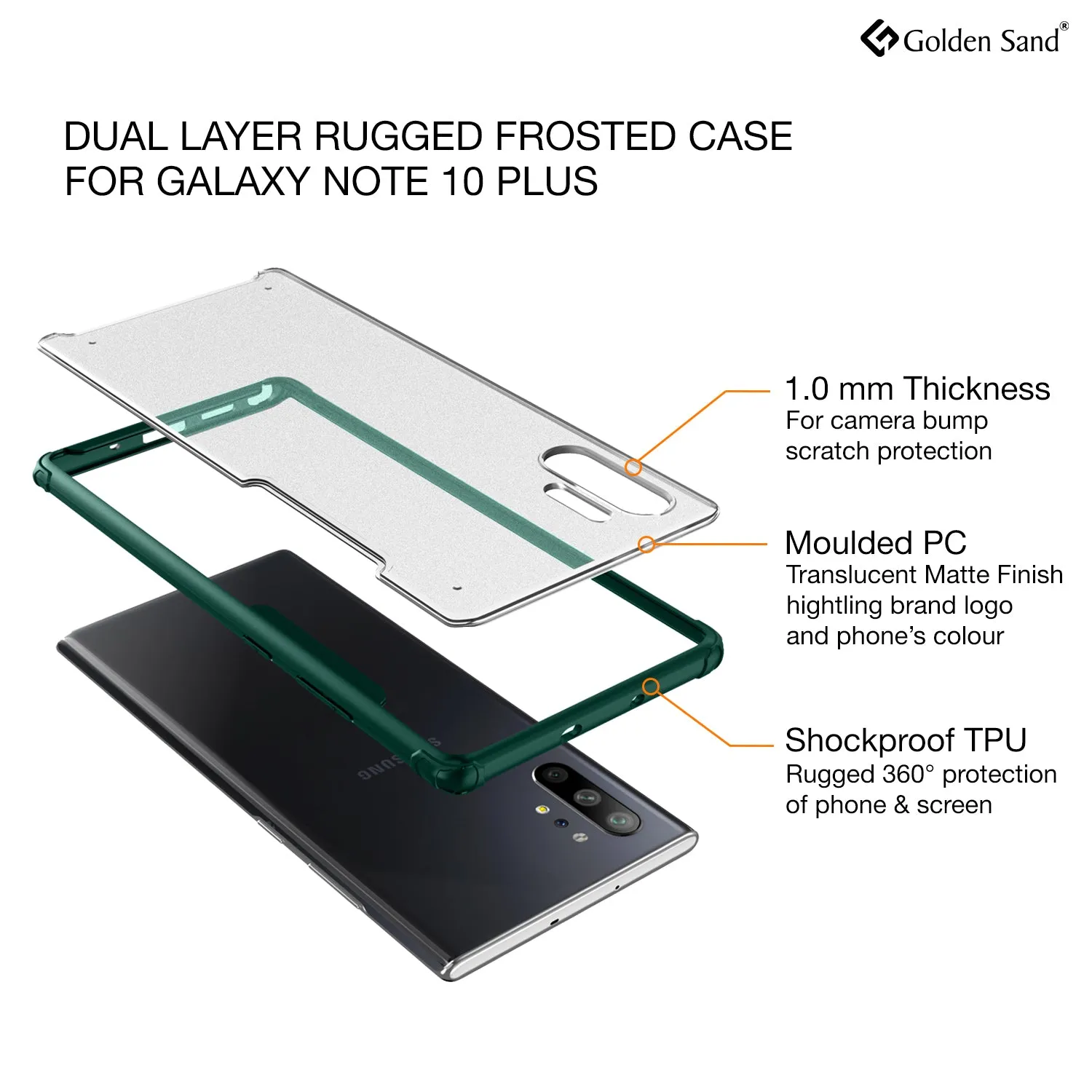 Rugged Frosted Series Hybrid Translucent Back Cover for Samsung Galaxy Note 10 Plus 6.8 inch, Green