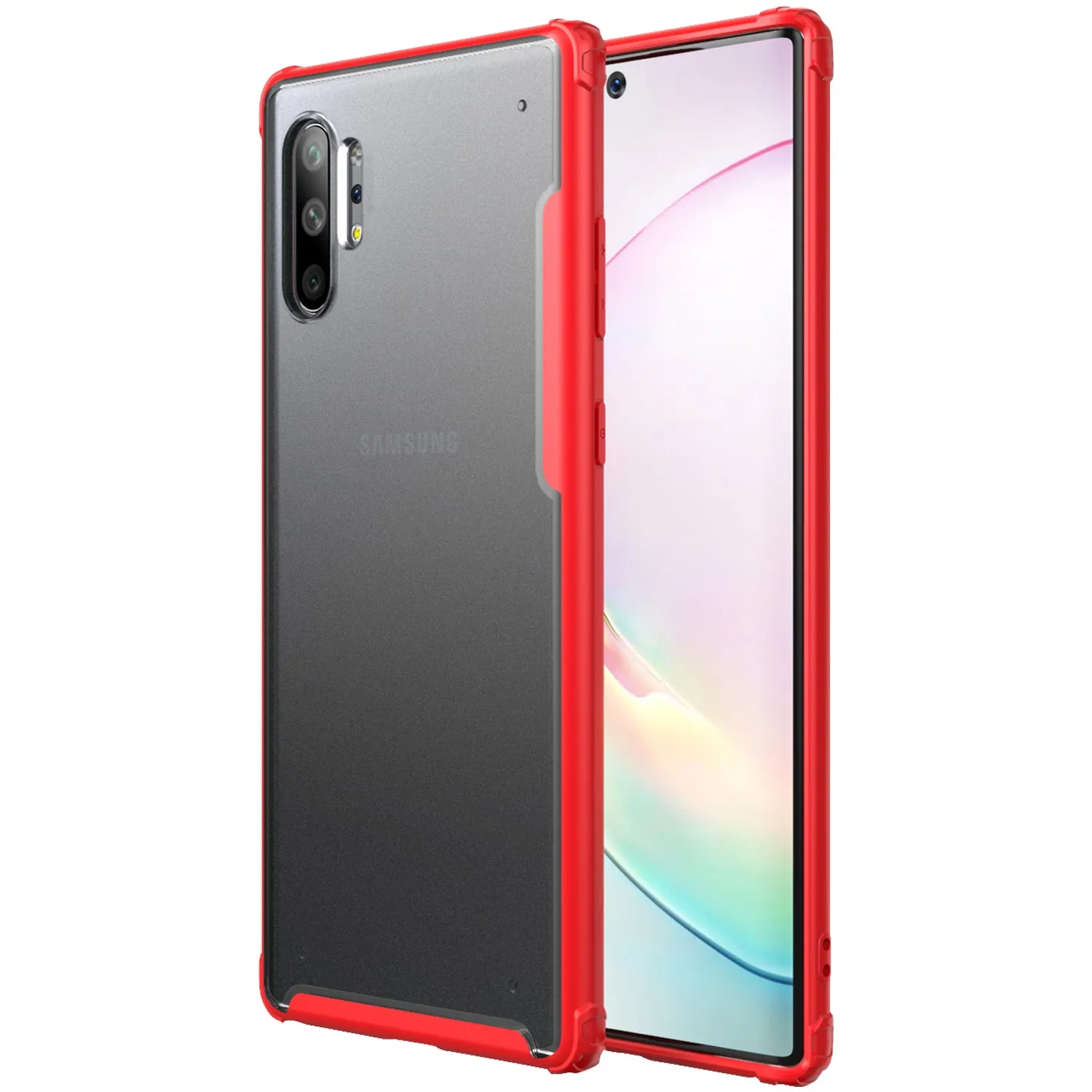 Rugged Frosted Series Hybrid Translucent Back Cover for Samsung Galaxy Note 10 Plus 6.8 inch, Red