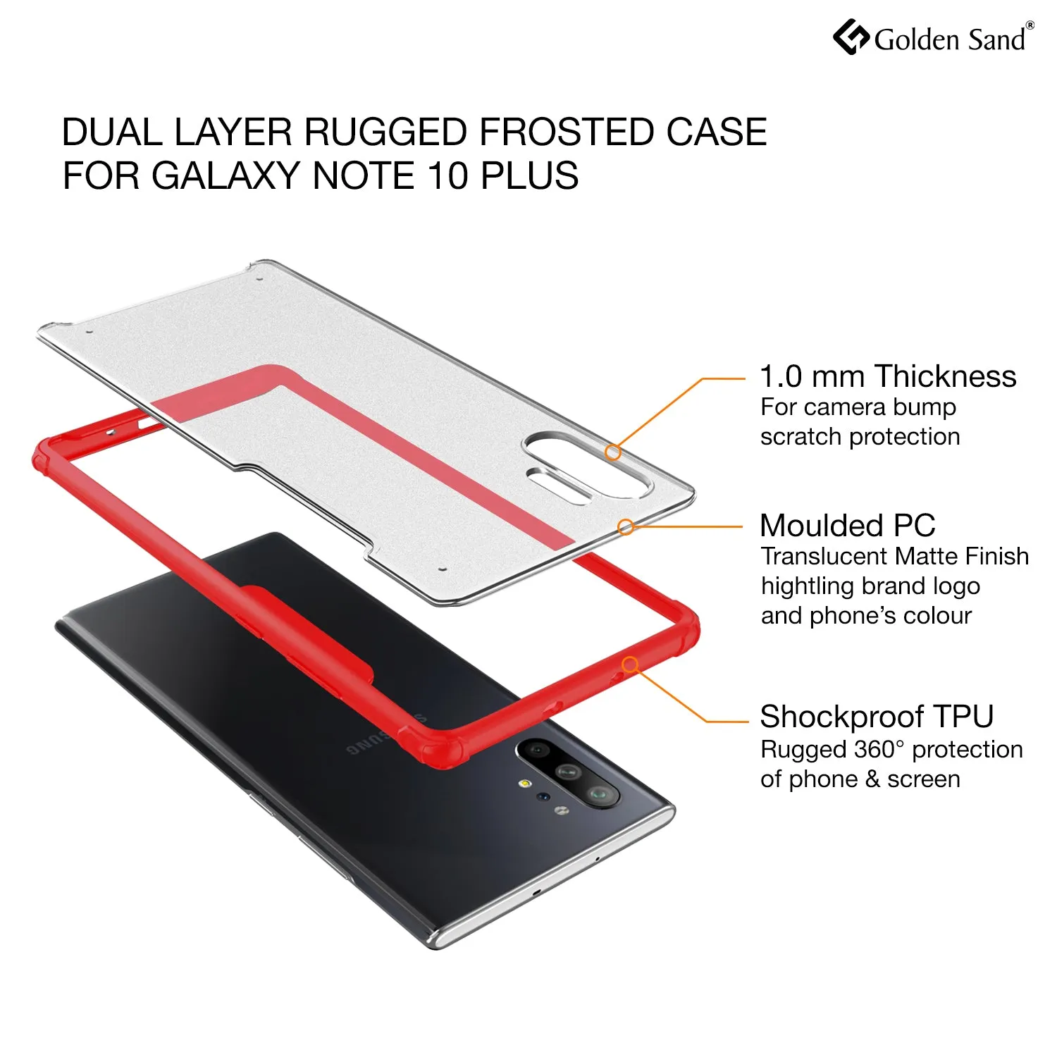 Rugged Frosted Series Hybrid Translucent Back Cover for Samsung Galaxy Note 10 Plus 6.8 inch, Red