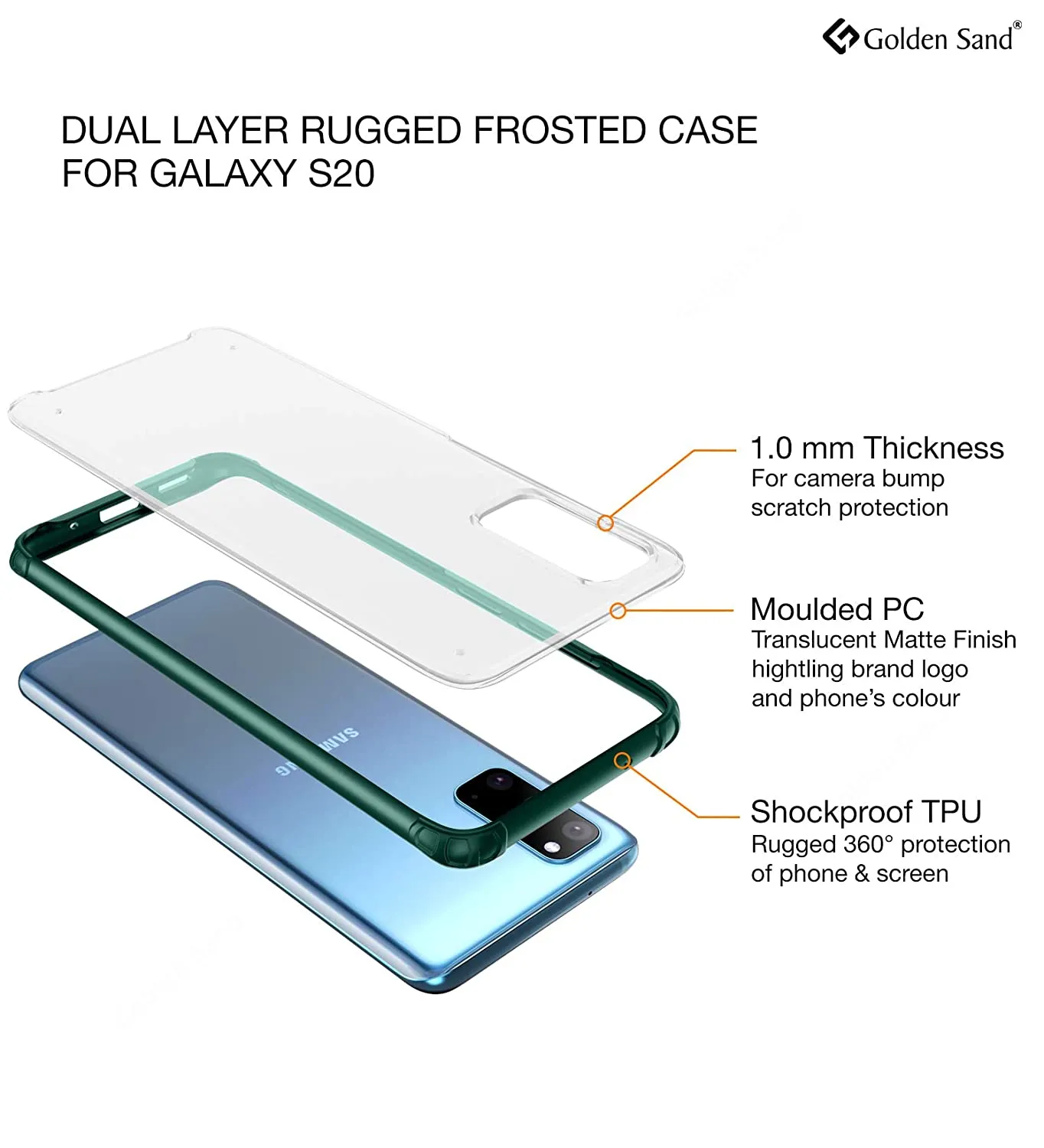 Rugged Frosted Series Hybrid Translucent Back Cover for Samsung Galaxy S20 6.2 inch, Green