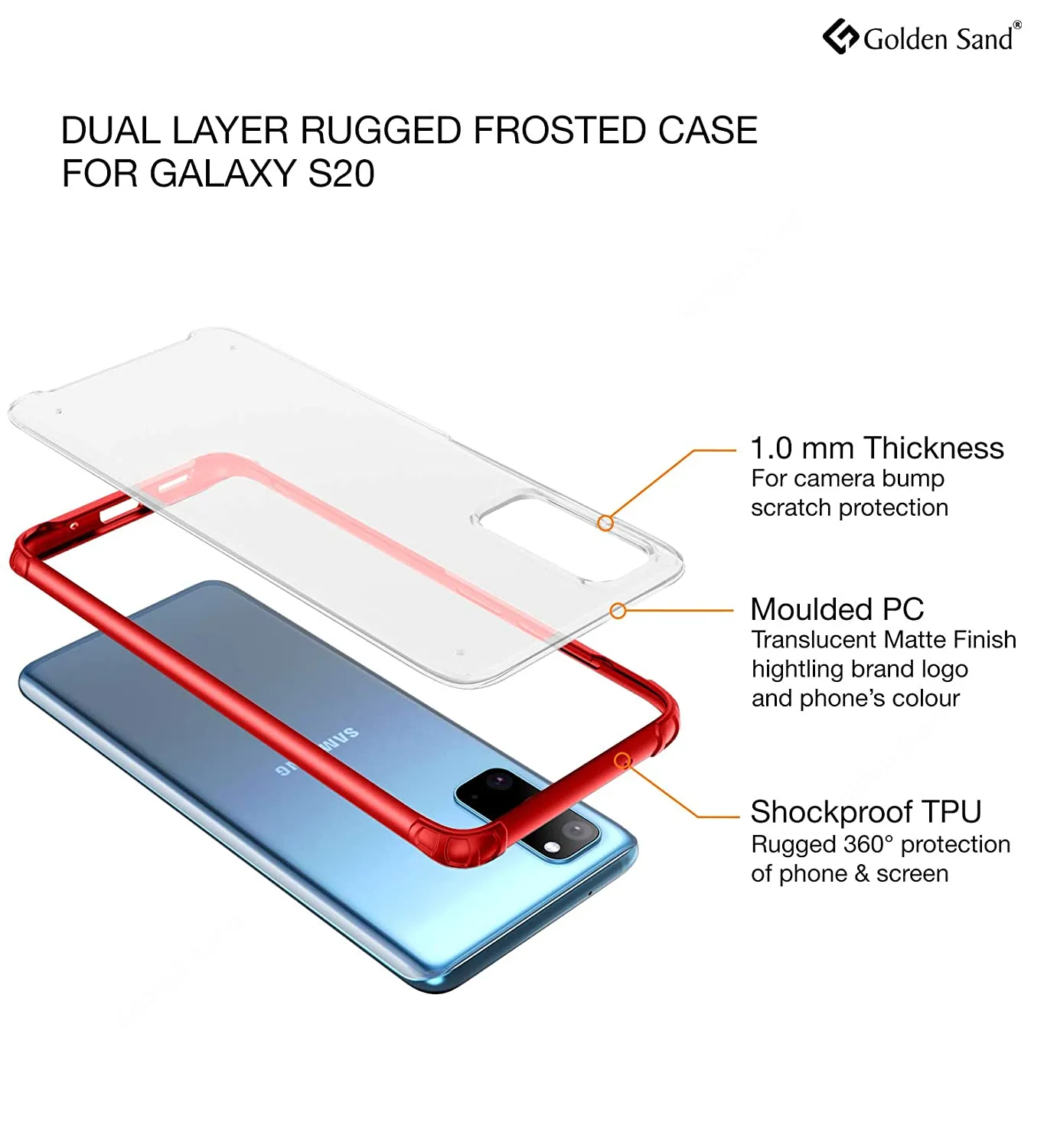 Rugged Frosted Series Hybrid Translucent Back Cover for Samsung Galaxy S20 6.2 inch, Red