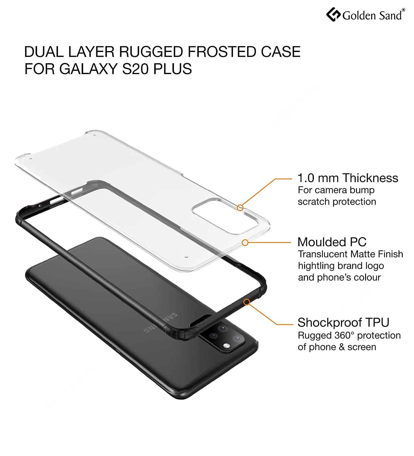 Rugged Frosted Series Hybrid Translucent Back Cover for Samsung Galaxy S20 Plus 6.7 inch, Black