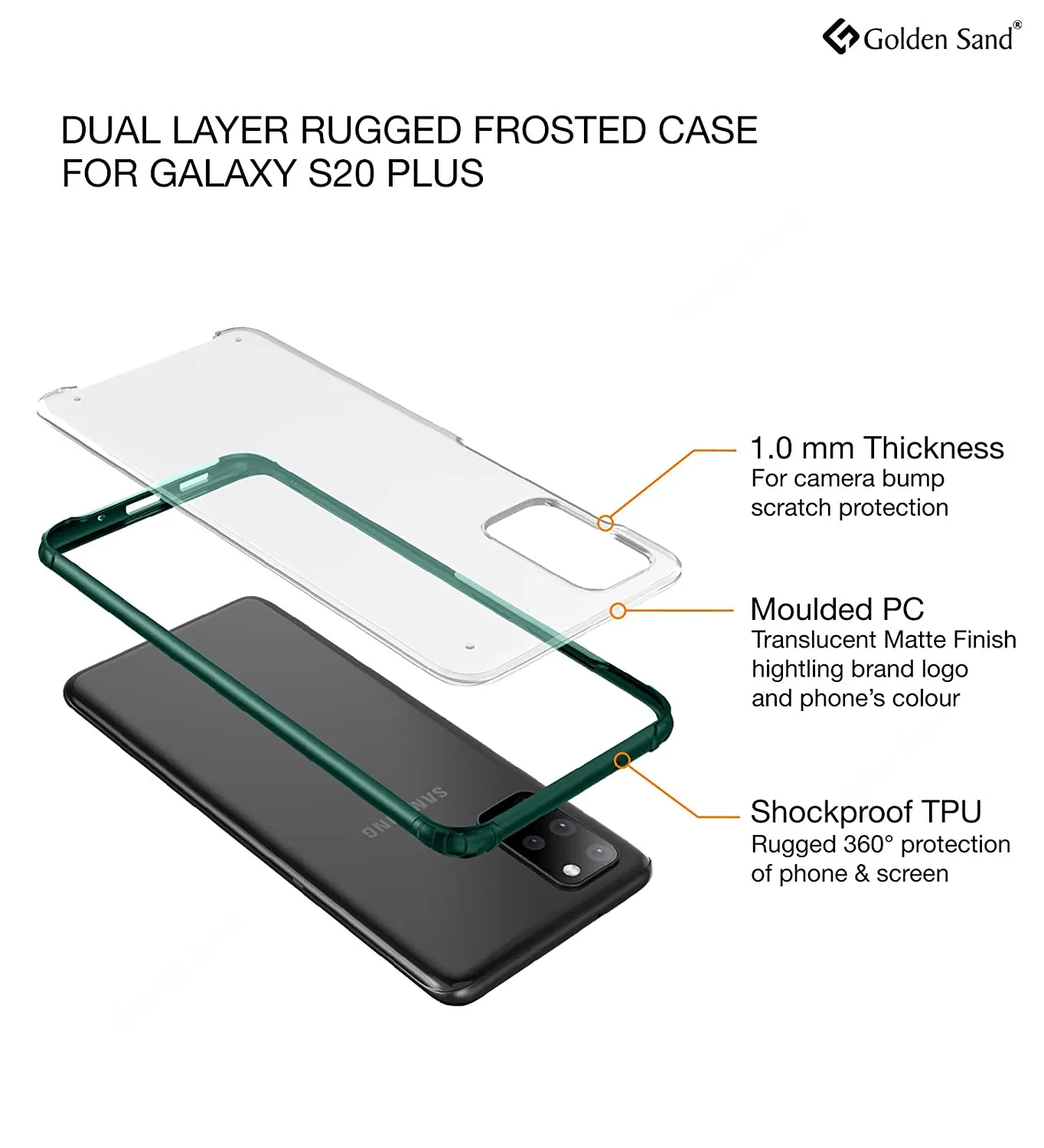 Rugged Frosted Series Hybrid Translucent Back Cover for Samsung Galaxy S20 Plus 6.7 inch, Green