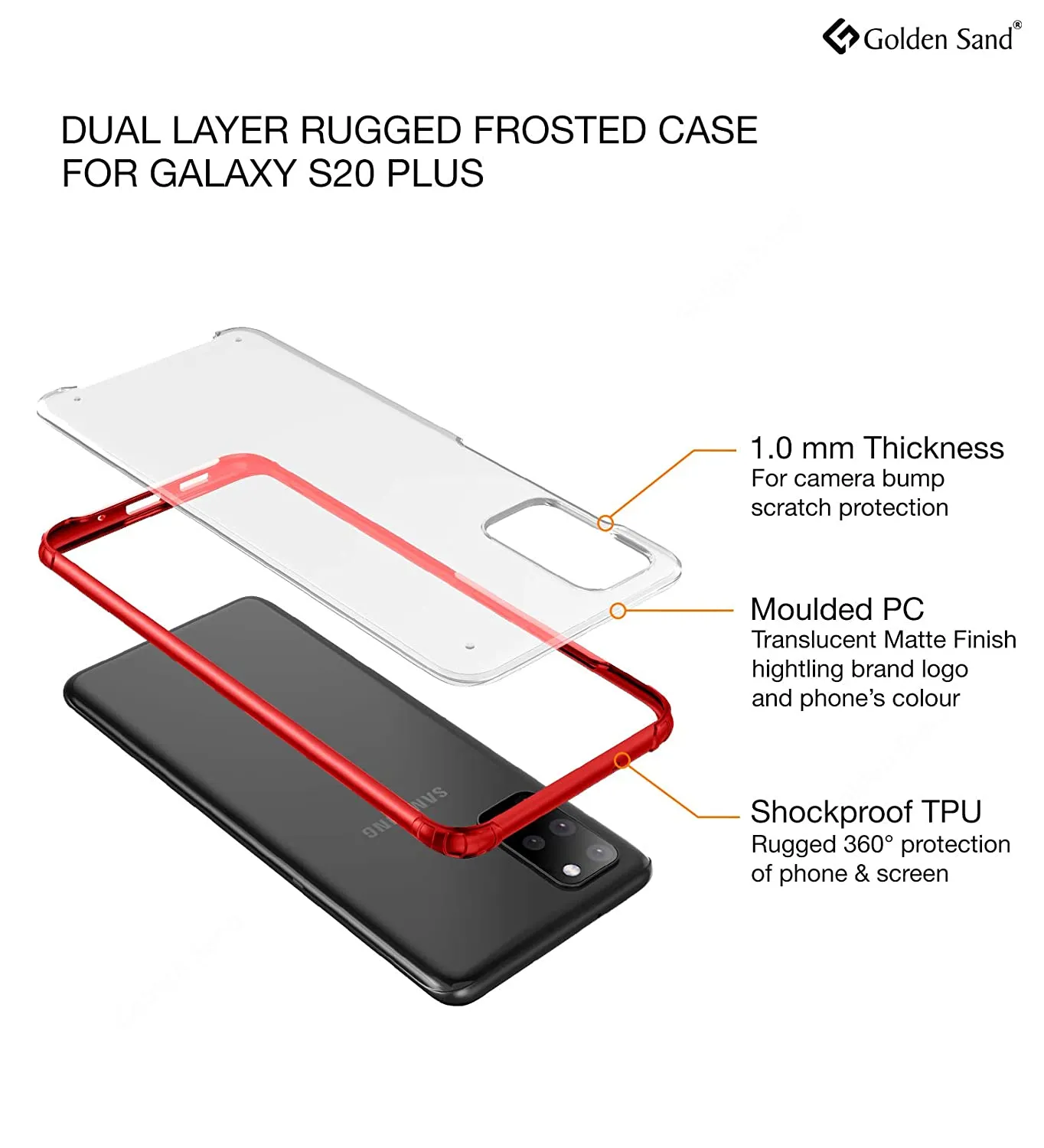 Rugged Frosted Series Hybrid Translucent Back Cover for Samsung Galaxy S20 Plus 6.7 inch, Red