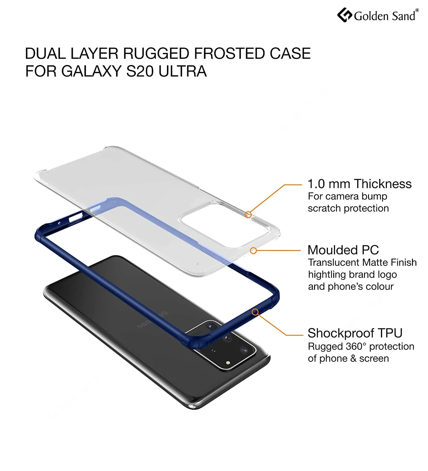 Rugged Frosted Series Hybrid Translucent Back Cover for Samsung Galaxy S20 Ultra 6.9 inch, Blue