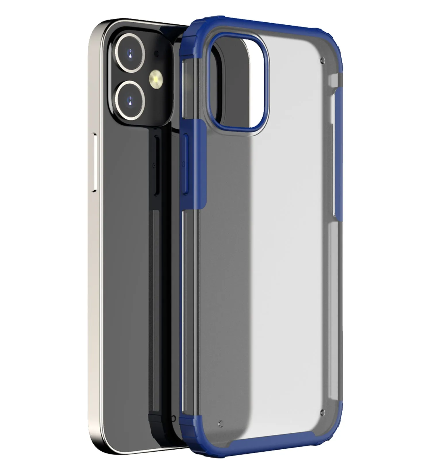 Rugged Frosted Series Semi Transparent PC Shock Proof Slim Back Cover for Apple iPhone 12, Blue