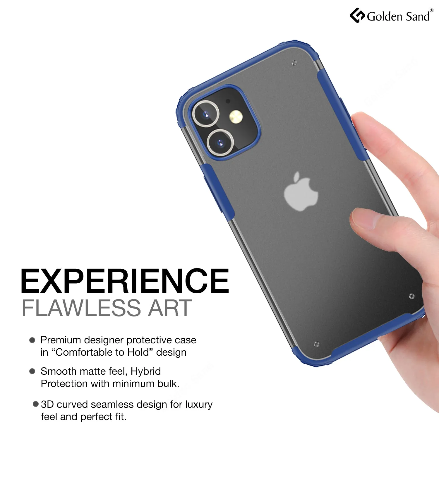 Rugged Frosted Series Semi Transparent PC Shock Proof Slim Back Cover for Apple iPhone 12, Blue