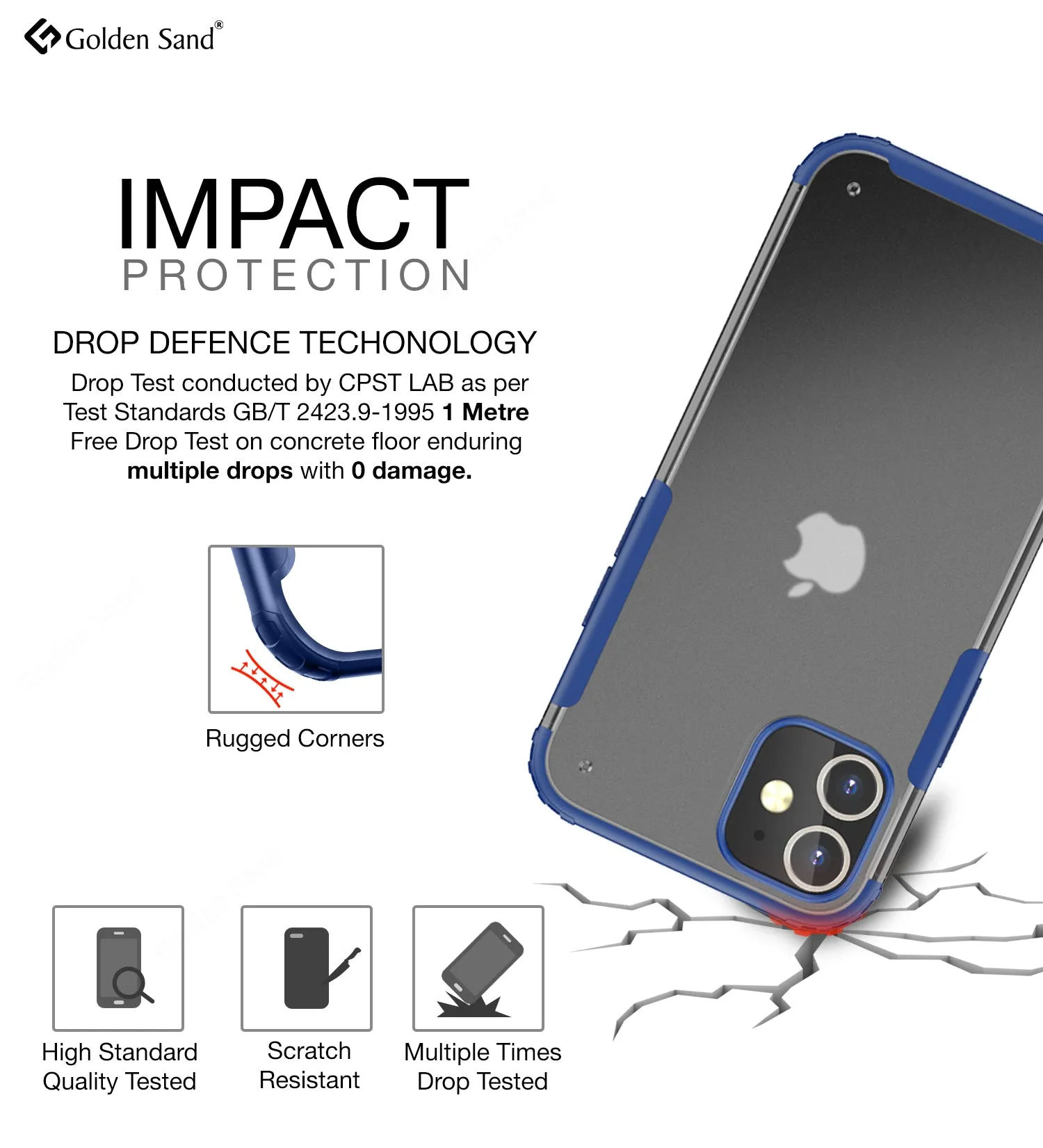 Rugged Frosted Series Semi Transparent PC Shock Proof Slim Back Cover for Apple iPhone 12, Blue