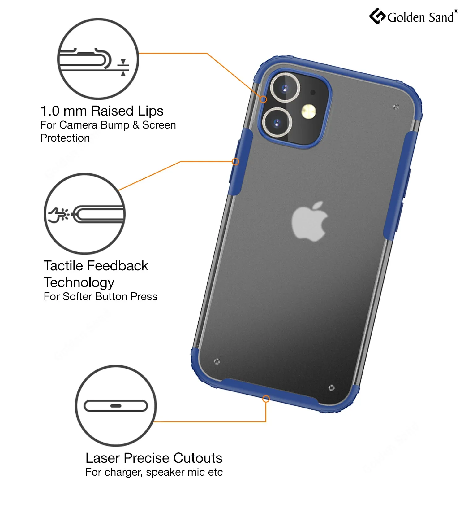 Rugged Frosted Series Semi Transparent PC Shock Proof Slim Back Cover for Apple iPhone 12, Blue
