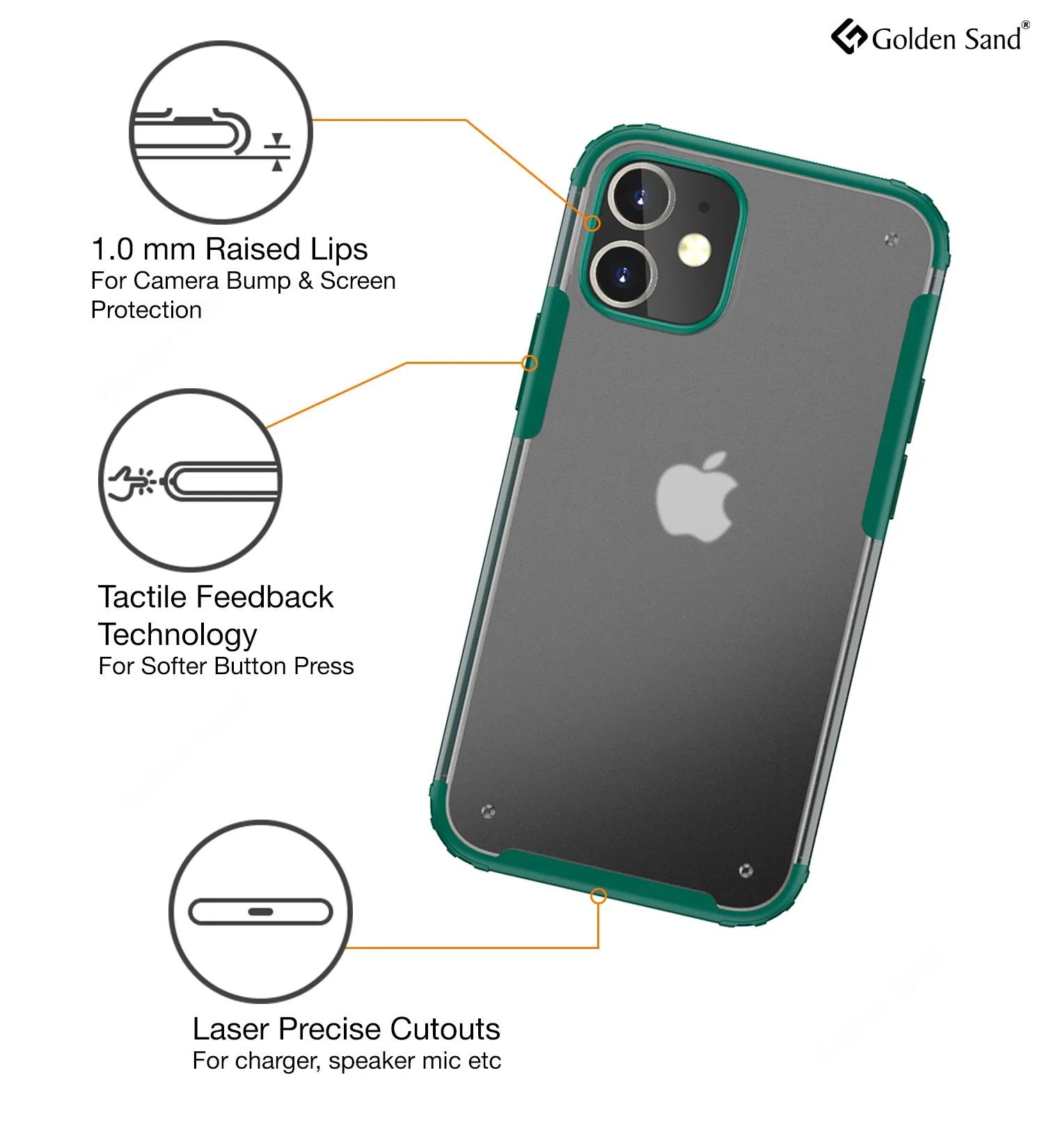 Rugged Frosted Series Semi Transparent PC Shock Proof Slim Back Cover for Apple iPhone 12, Green