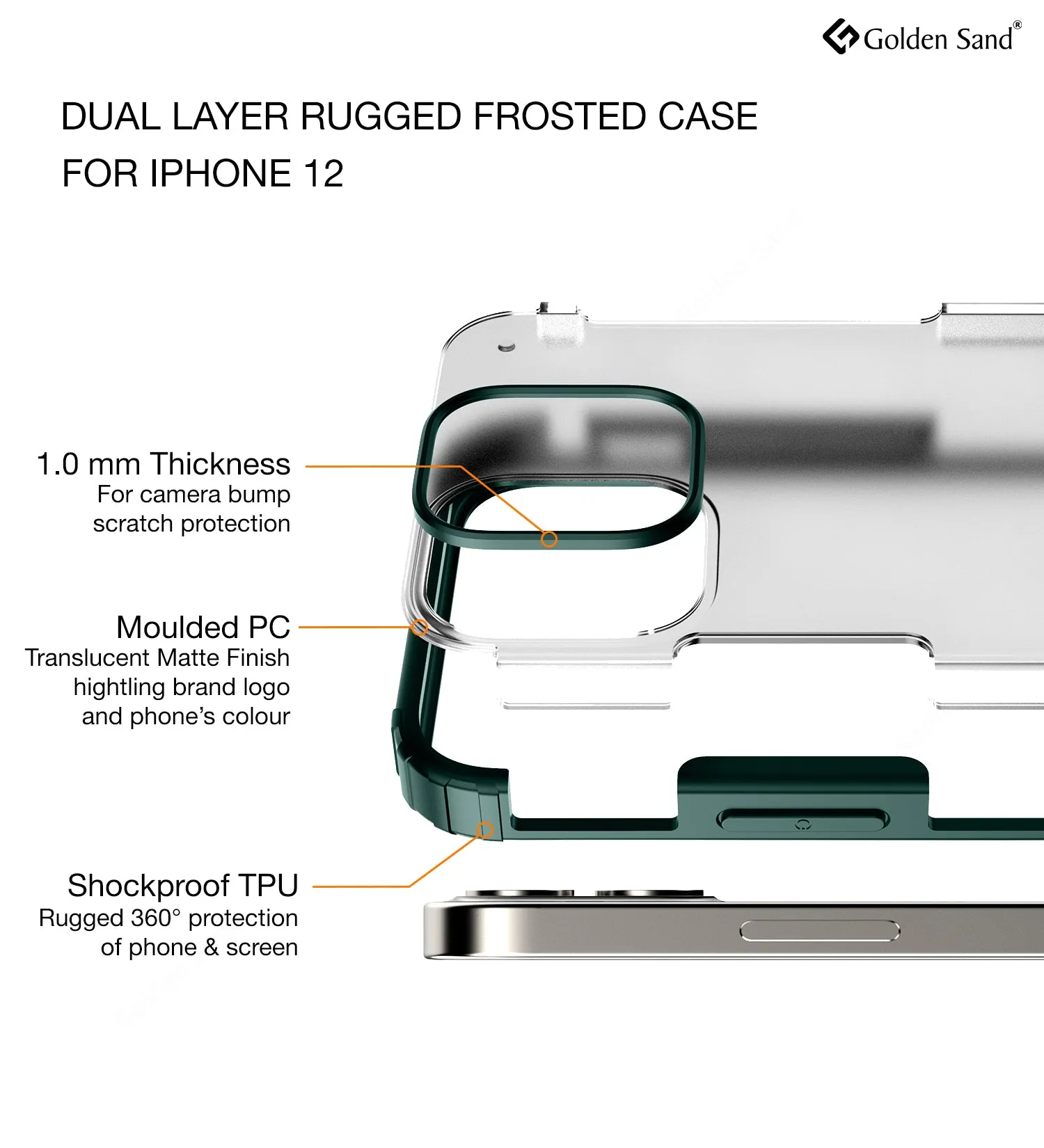 Rugged Frosted Series Semi Transparent PC Shock Proof Slim Back Cover for Apple iPhone 12, Green