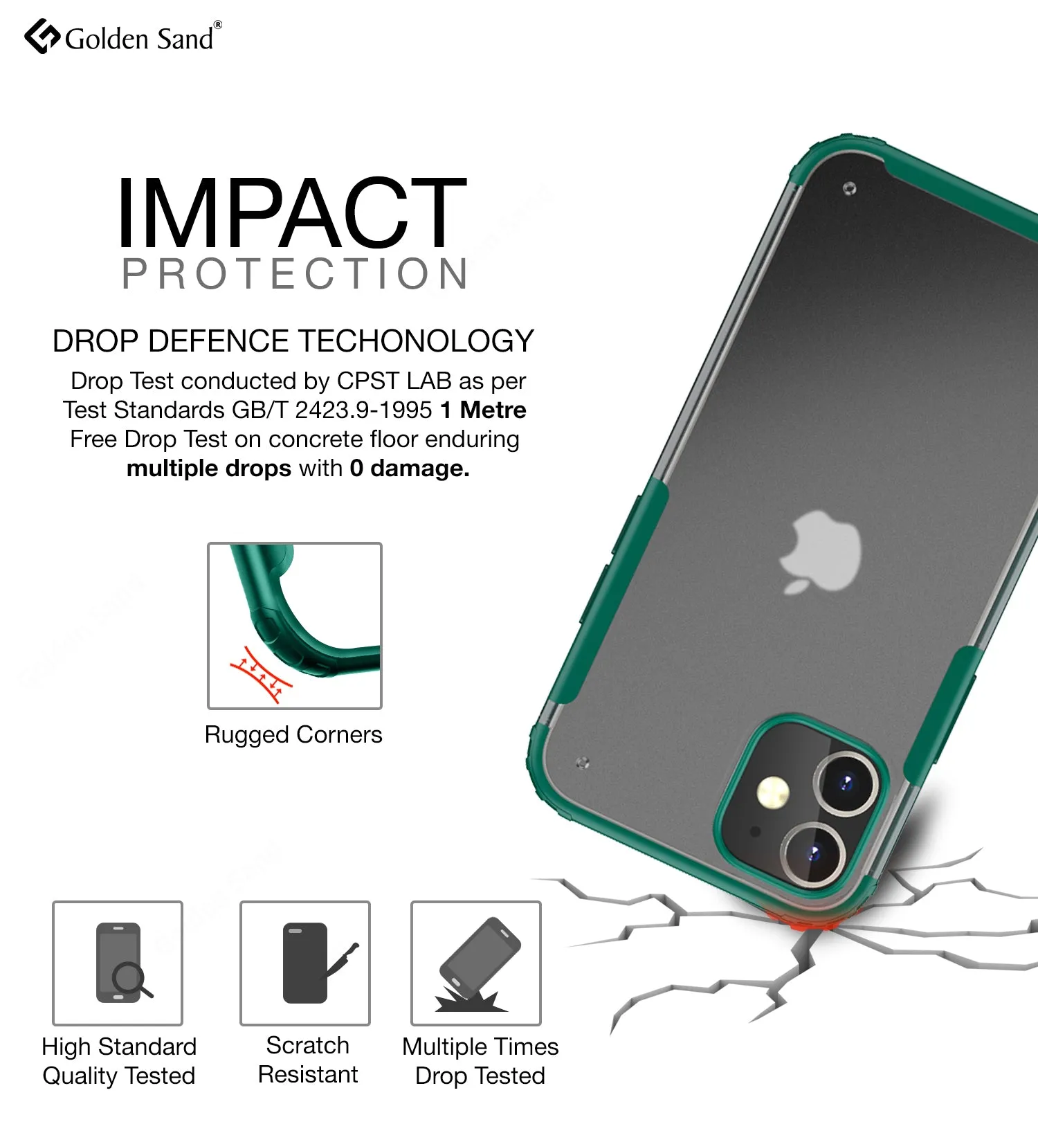 Rugged Frosted Series Semi Transparent PC Shock Proof Slim Back Cover for Apple iPhone 12, Green