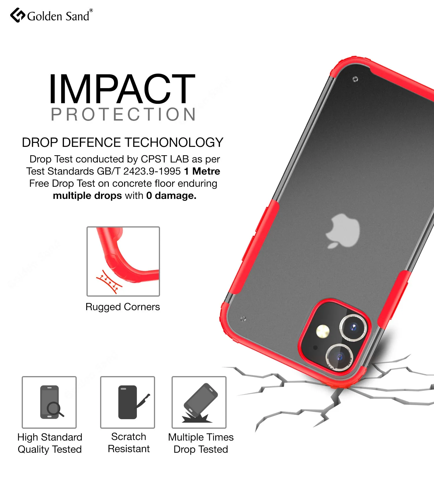 Rugged Frosted Series Semi Transparent PC Shock Proof Slim Back Cover for Apple iPhone 12 Mini, Red