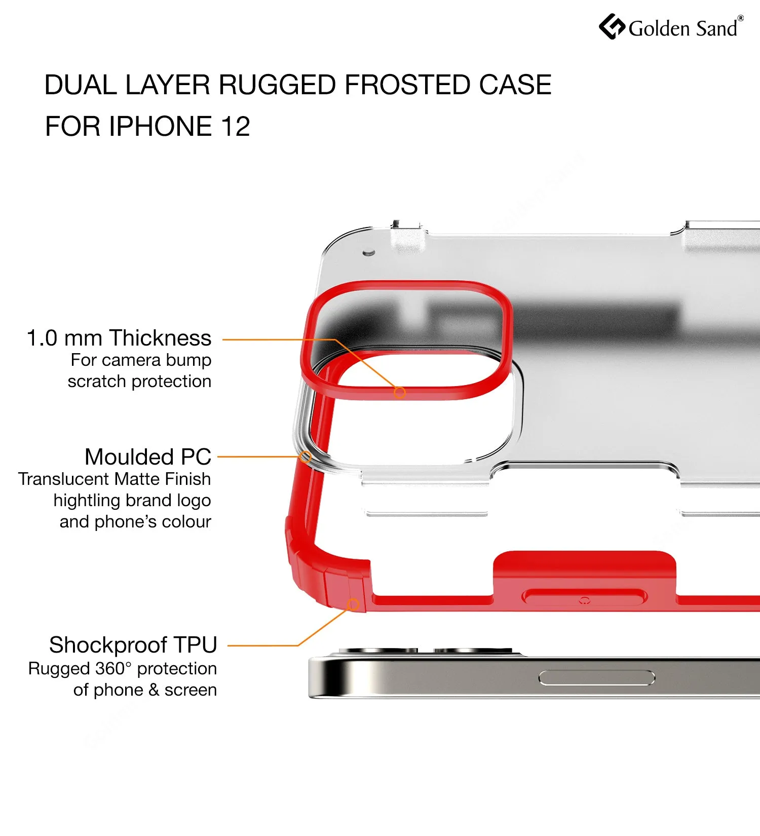 Rugged Frosted Series Semi Transparent PC Shock Proof Slim Back Cover for Apple iPhone 12 Mini, Red