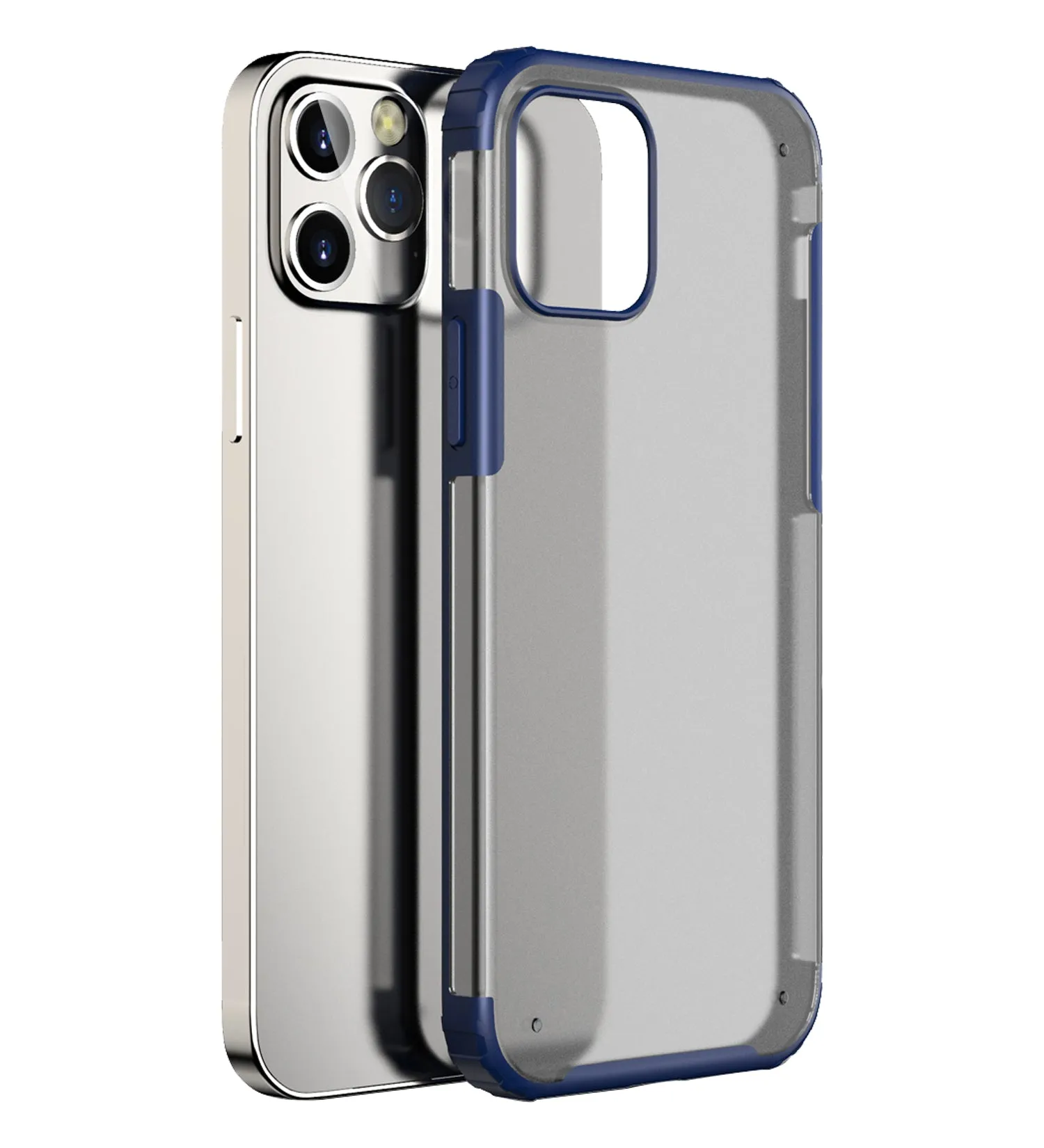 Rugged Frosted Series Semi Transparent PC Shock Proof Slim Back Cover for Apple iPhone 12 Pro, Blue