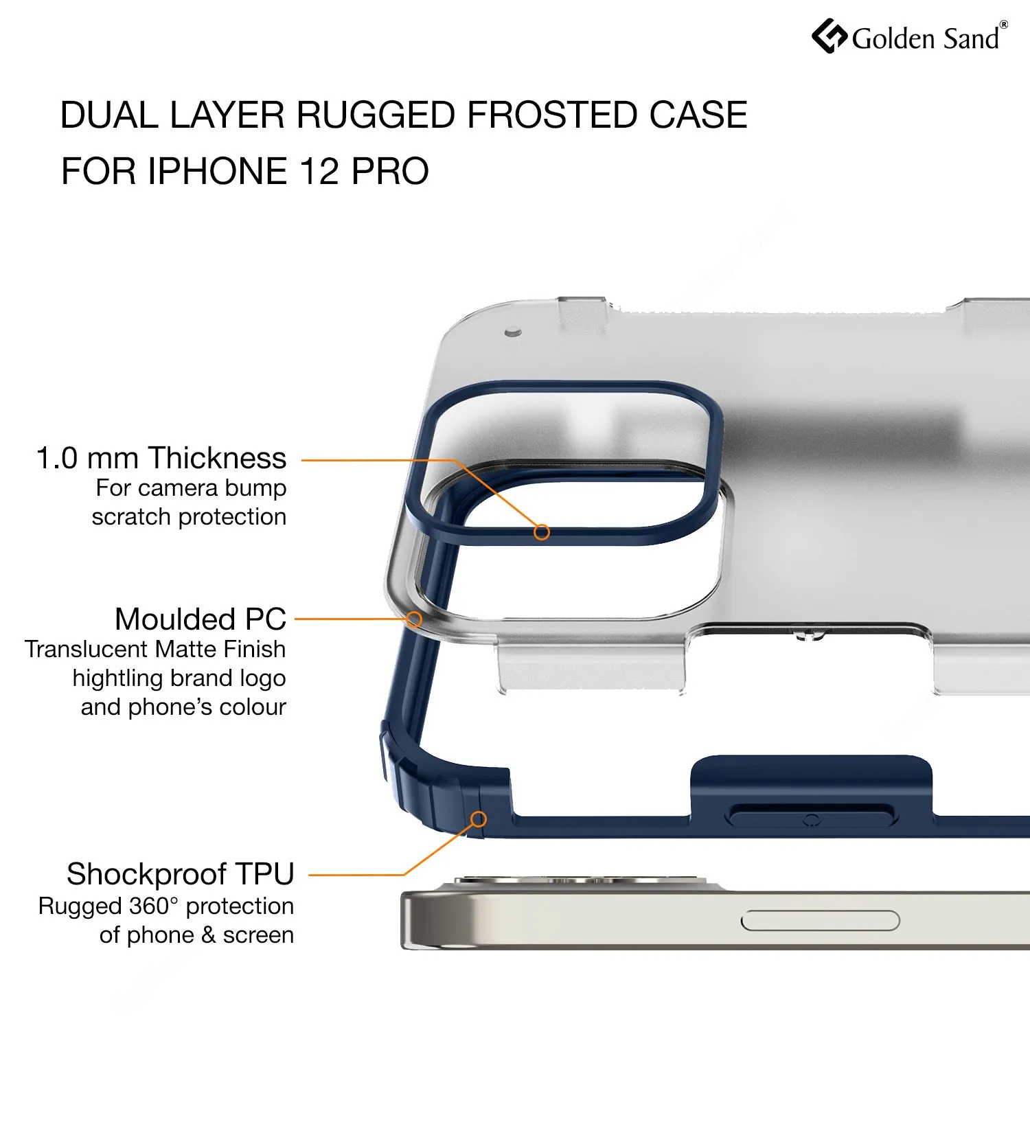 Rugged Frosted Series Semi Transparent PC Shock Proof Slim Back Cover for Apple iPhone 12 Pro, Blue