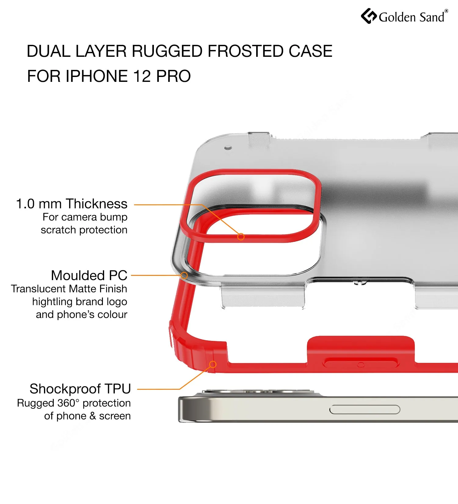 Rugged Frosted Series Semi Transparent PC Shock Proof Slim Back Cover for Apple iPhone 12 Pro Max, Red