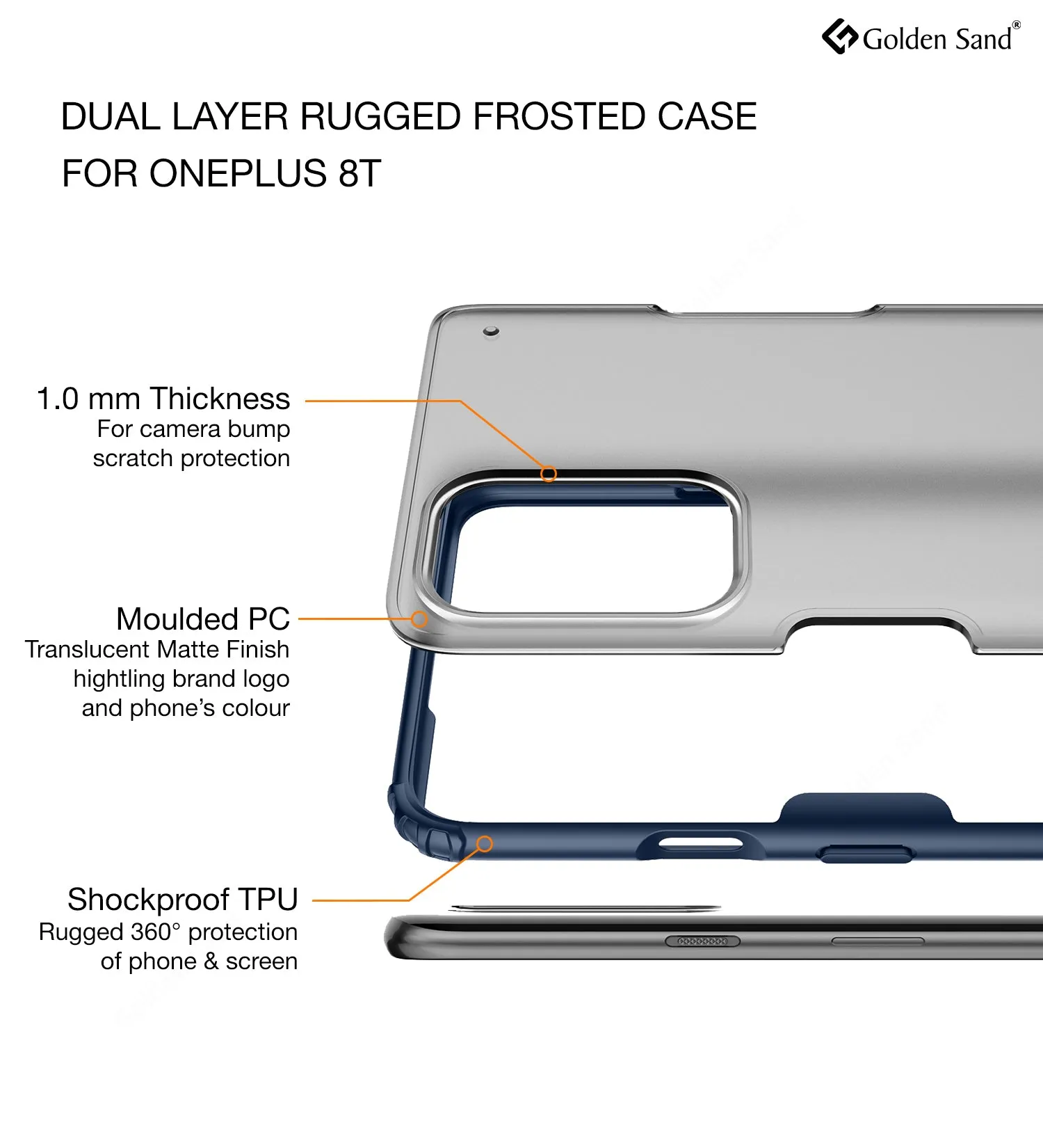 Rugged Frosted Series Semi Transparent PC Shock Proof Slim Back Cover for OnePlus 8T, One Plus 9R, Blue